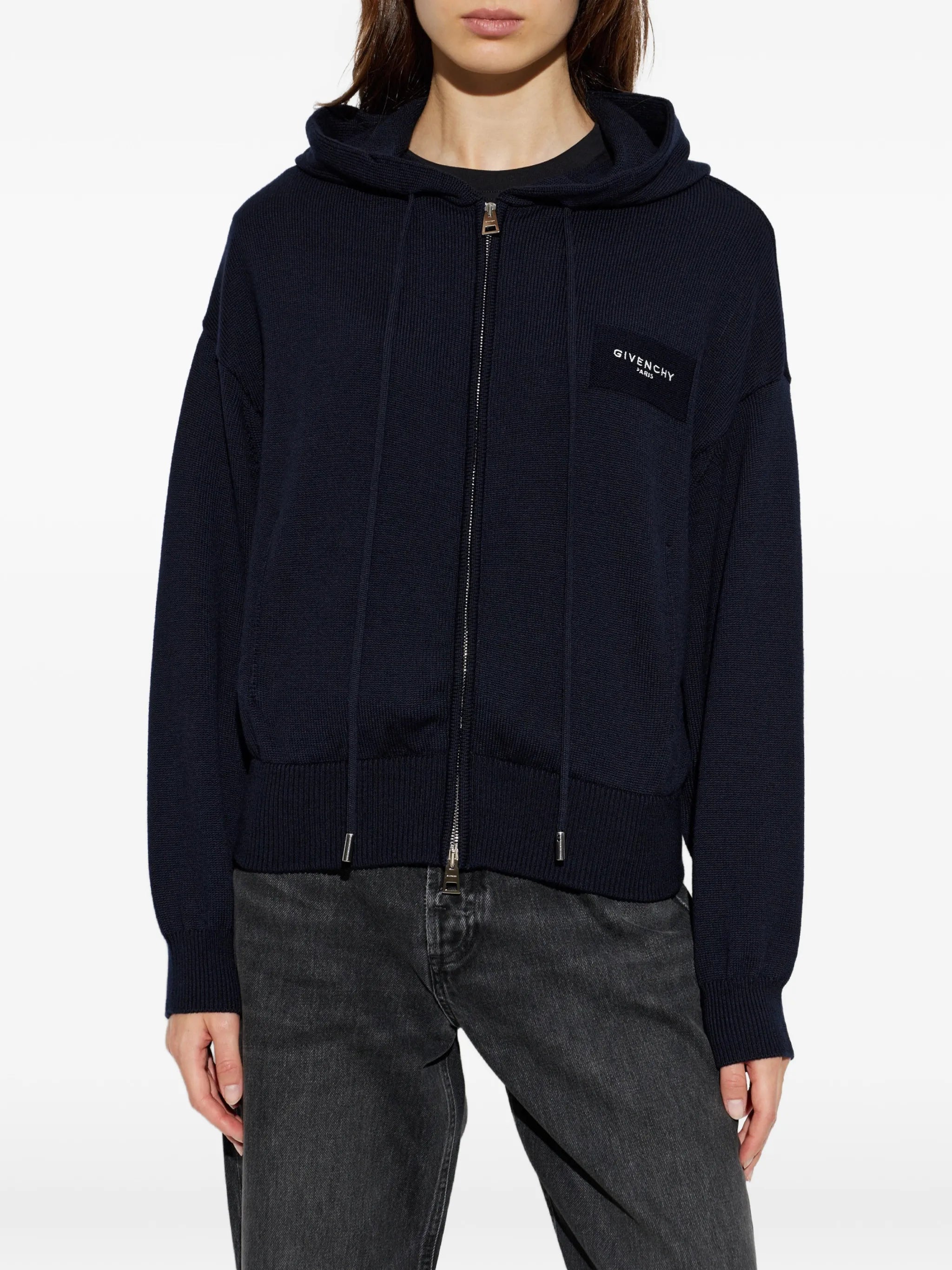 logo-patch zip-up hoodie