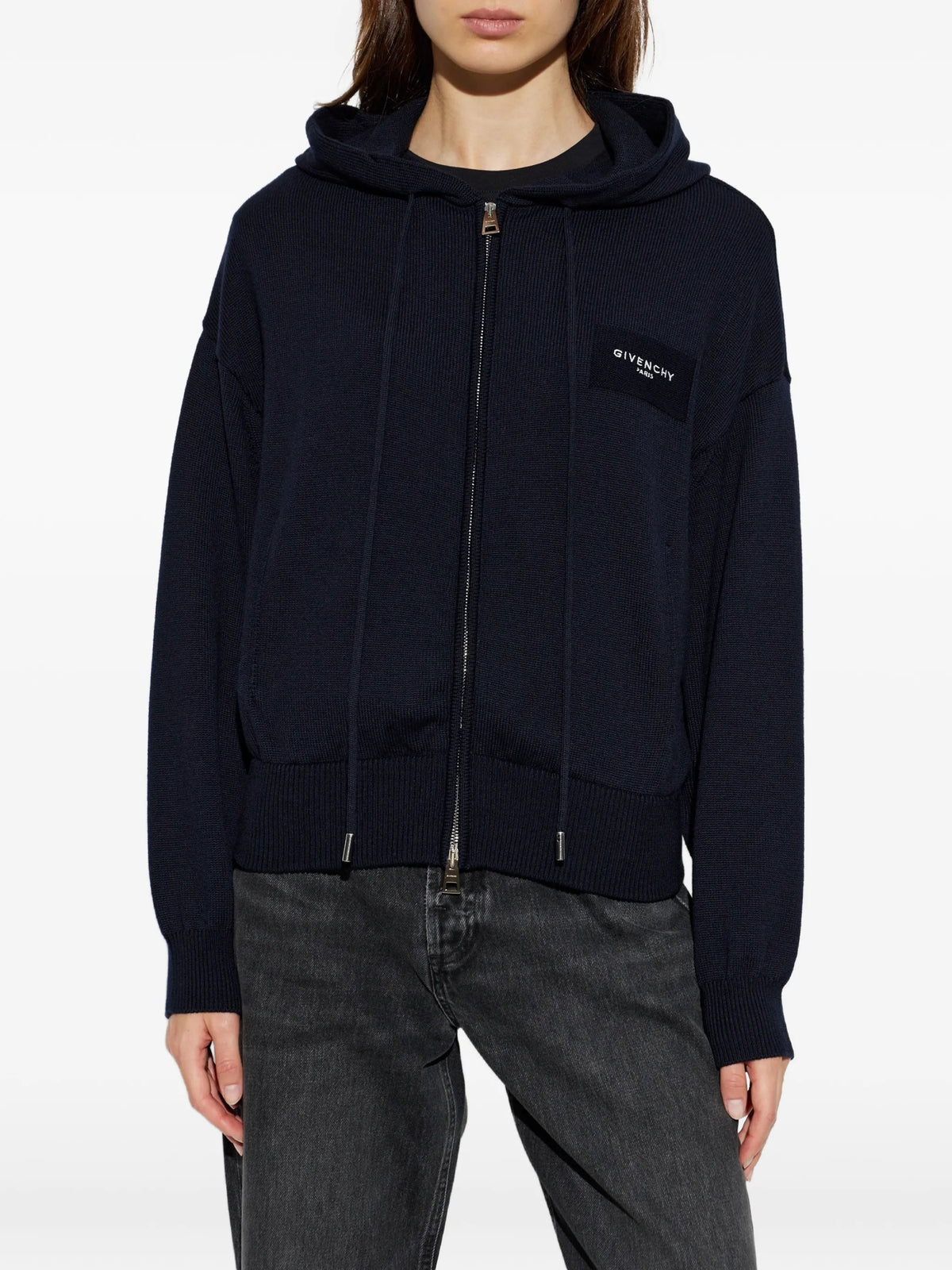zipped hoodie in wool and cotton