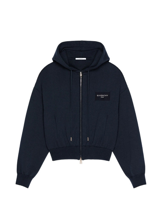 zipped hoodie in wool and cotton