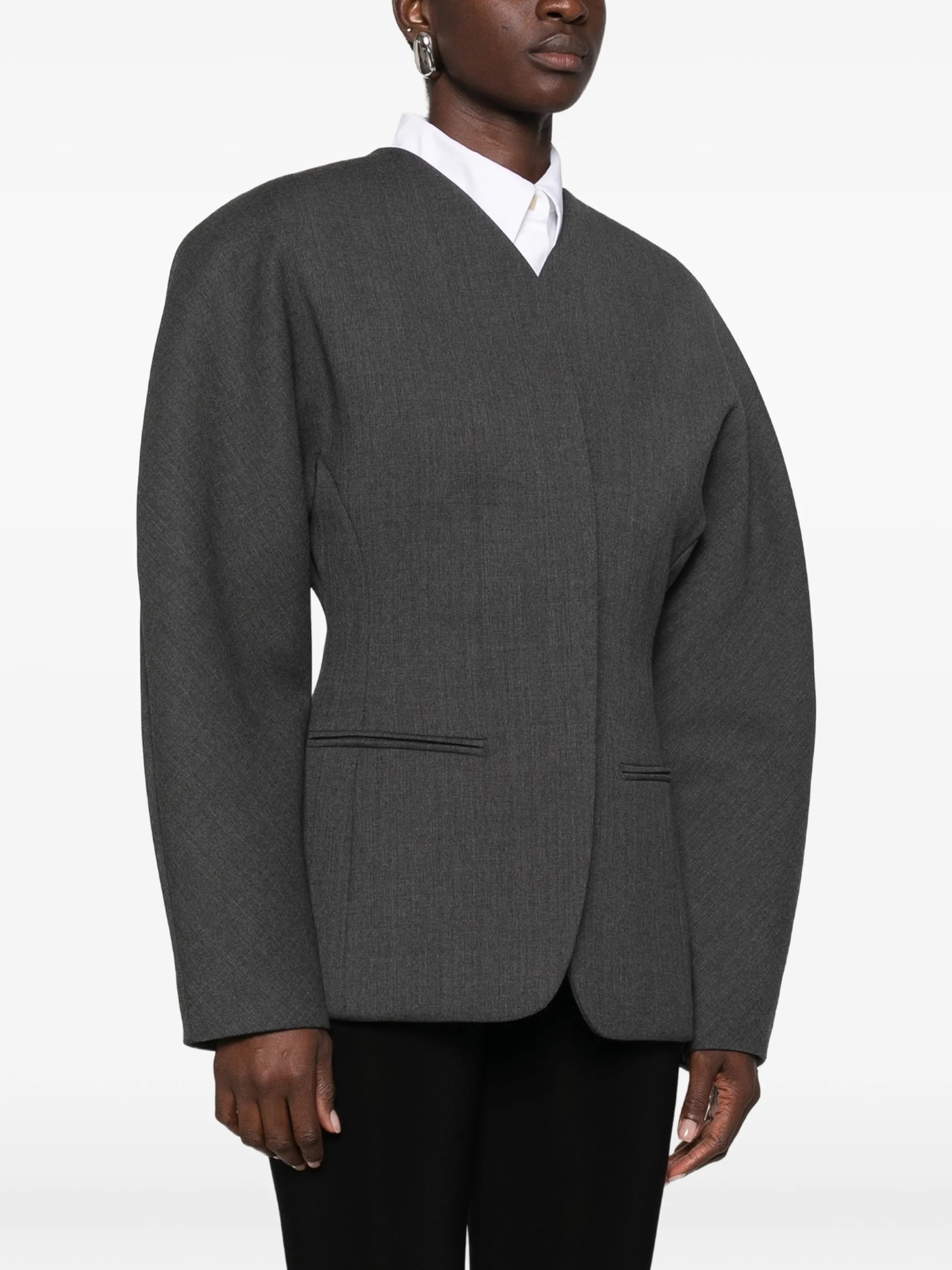 V-neck cocoon-sleeve jacket