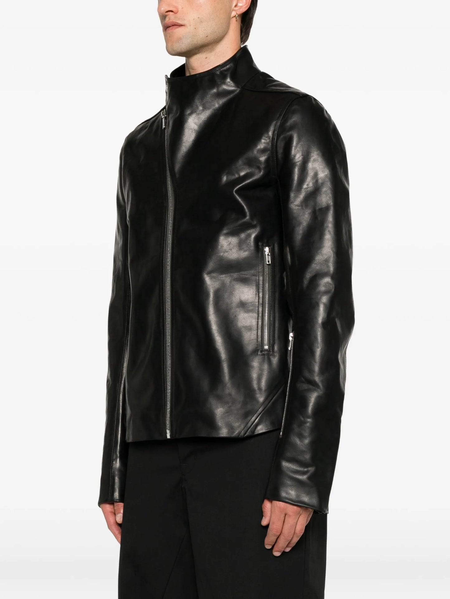Release asymmetric-zip leather jacket