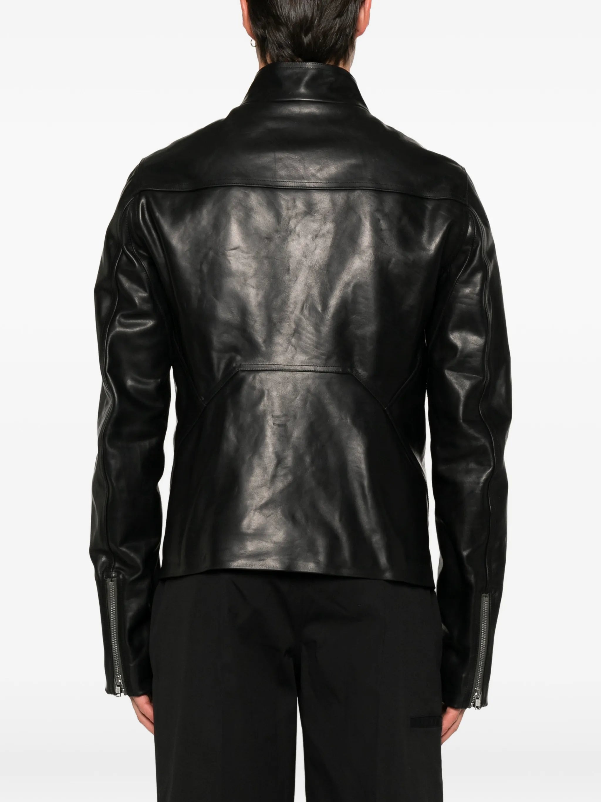 Release asymmetric-zip leather jacket