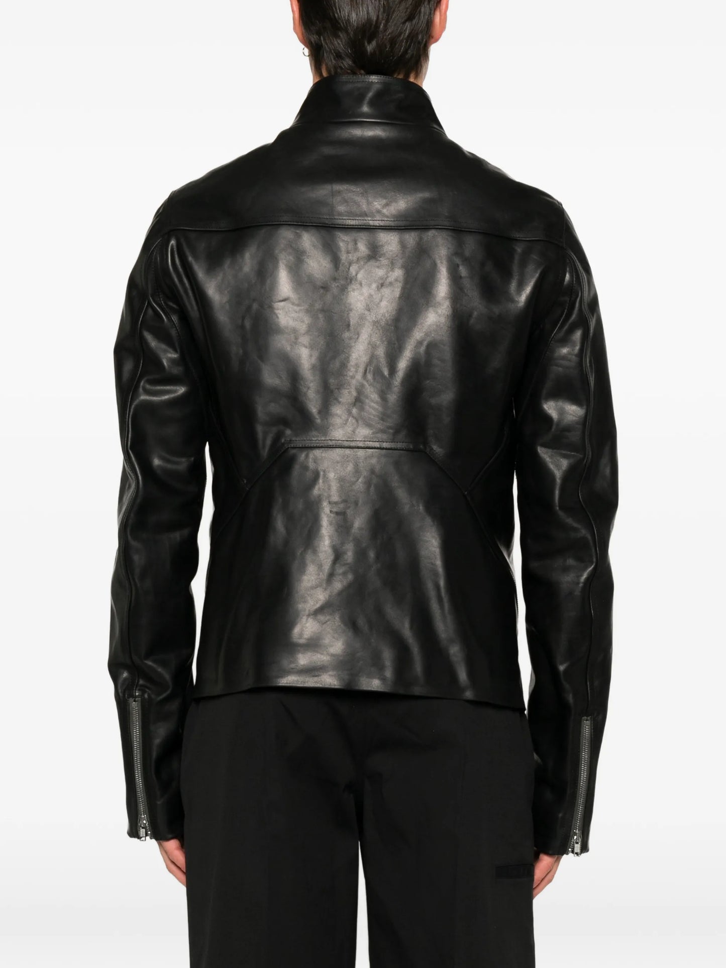 Release asymmetric-zip leather jacket