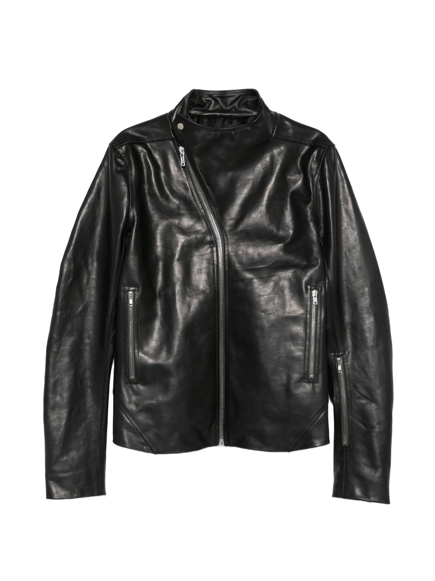 Release asymmetric-zip leather jacket