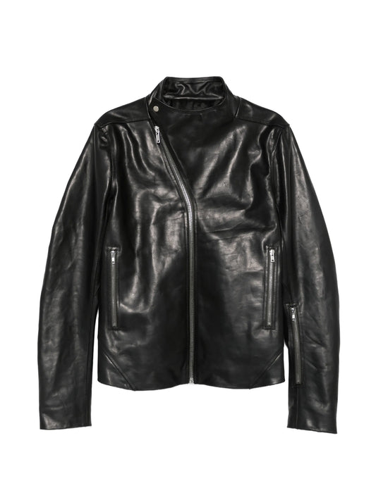 Release asymmetric-zip leather jacket