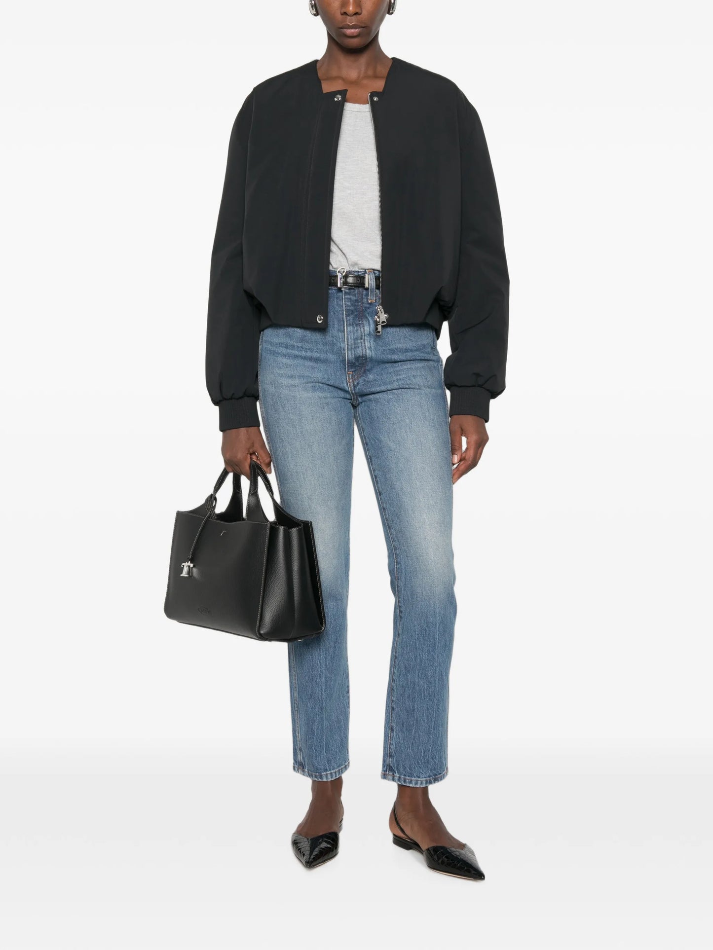 ribbed-trim collarless jacket