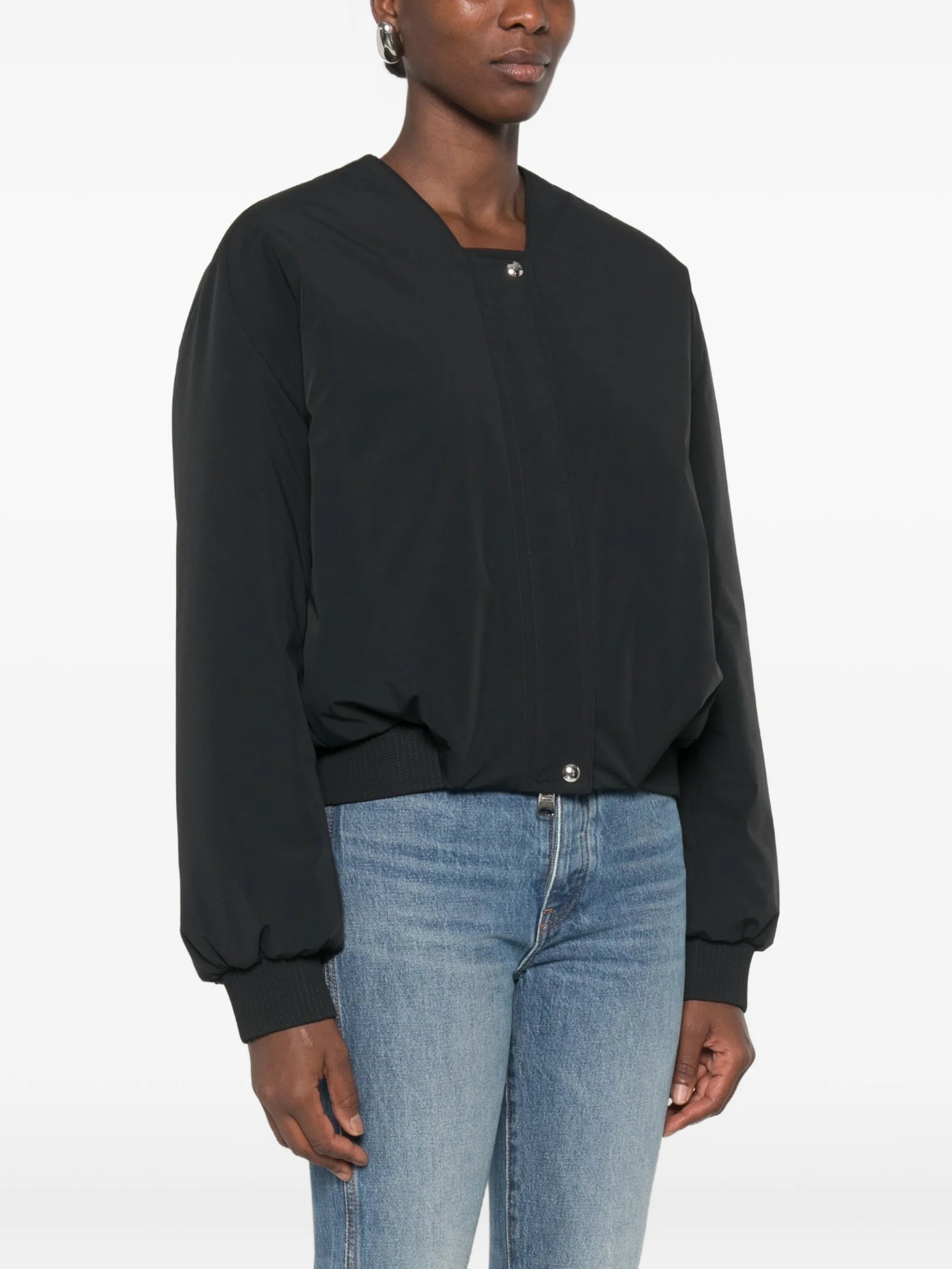 ribbed-trim collarless jacket