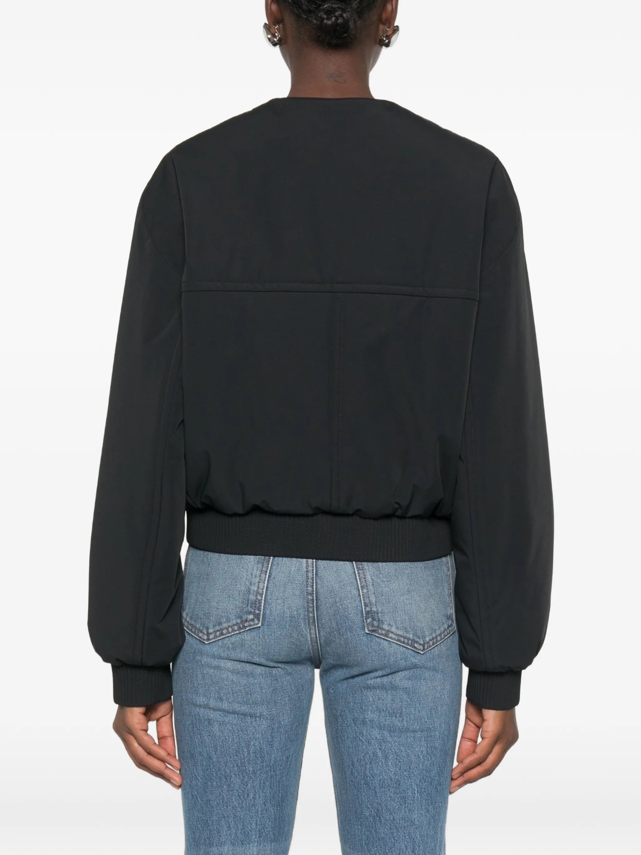 ribbed-trim collarless jacket