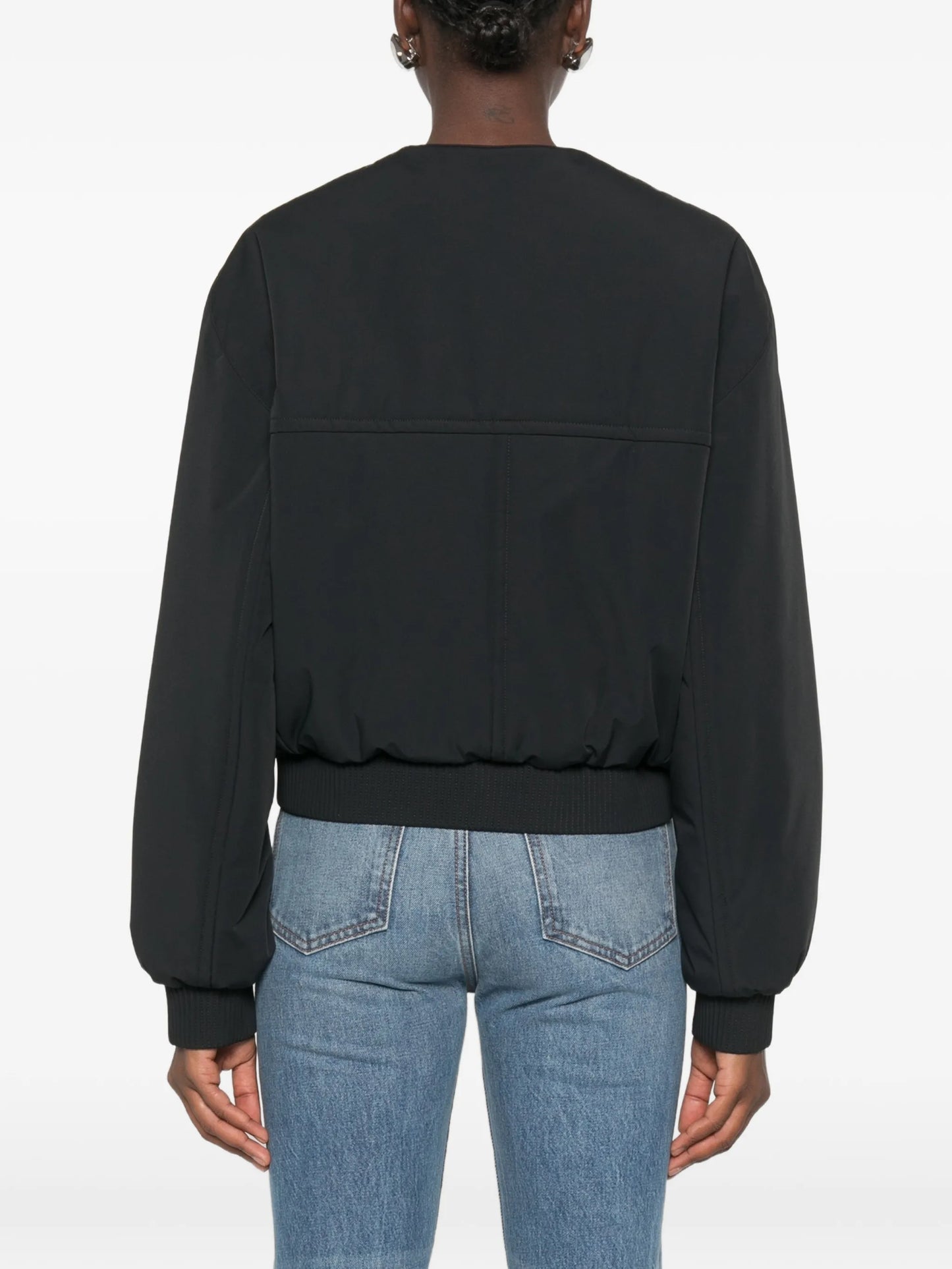 ribbed-trim collarless jacket