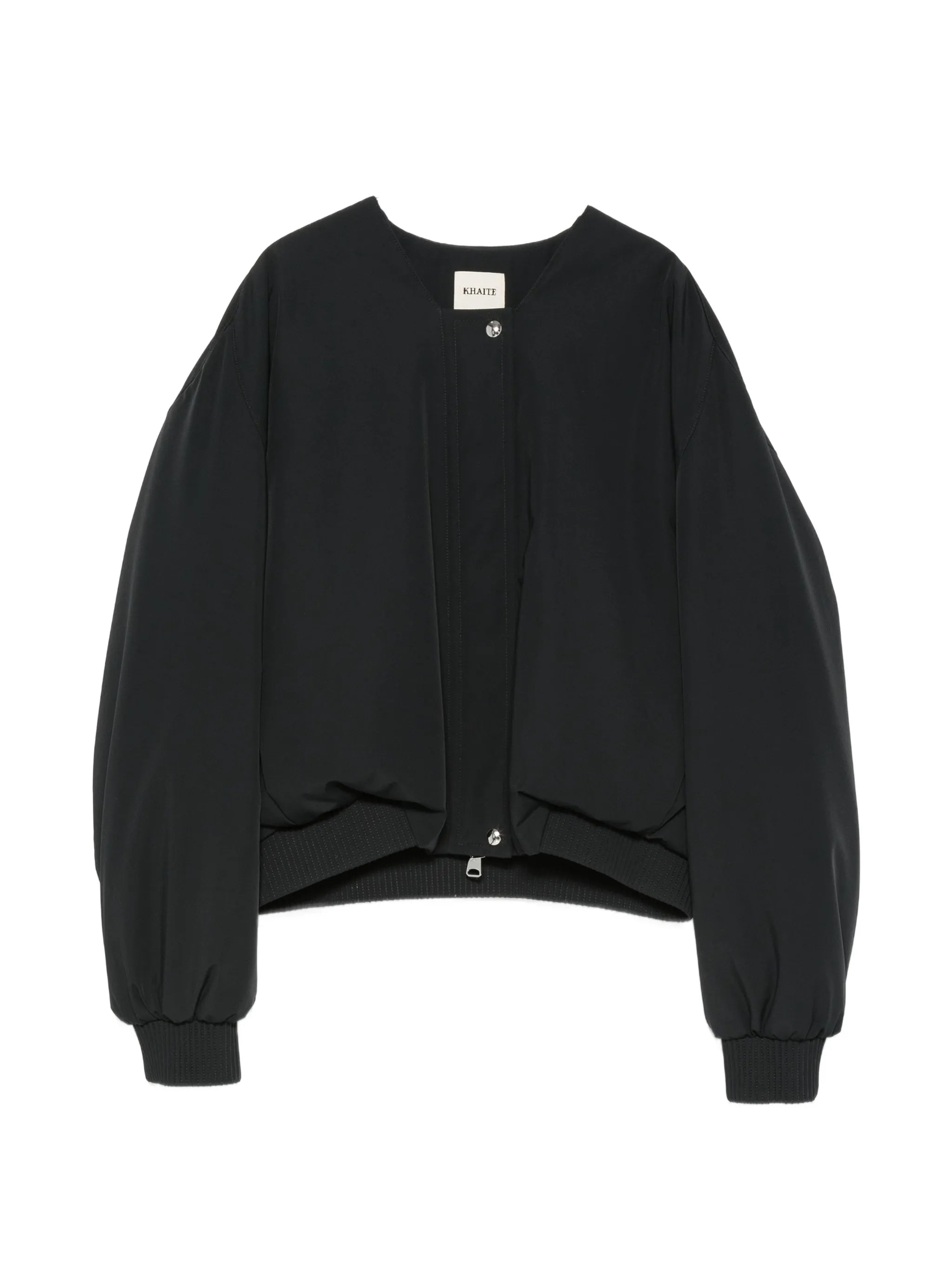 ribbed-trim collarless jacket