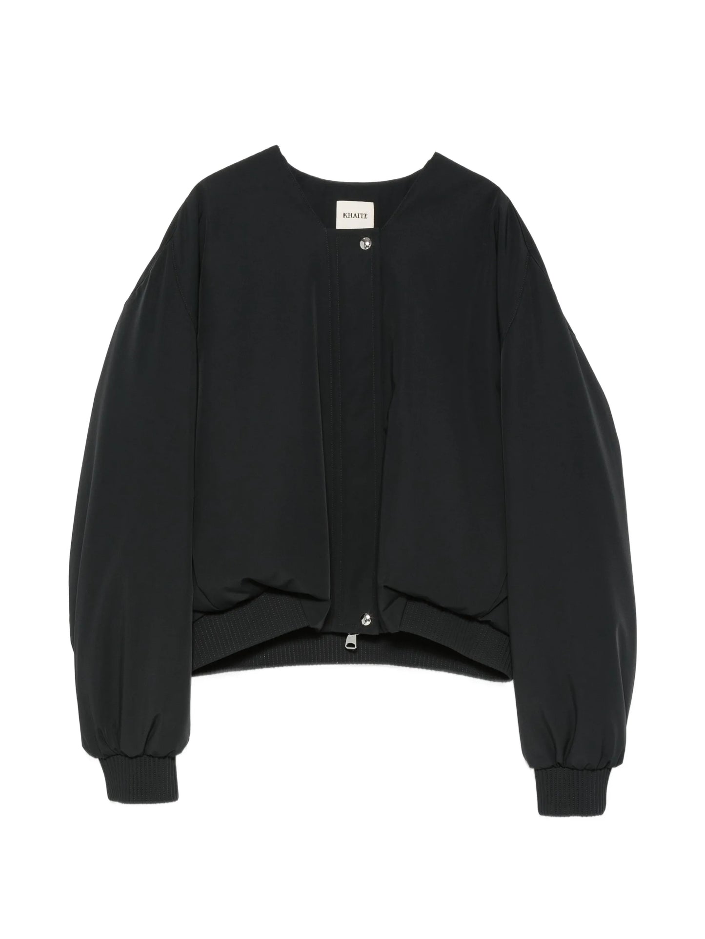 ribbed-trim collarless jacket