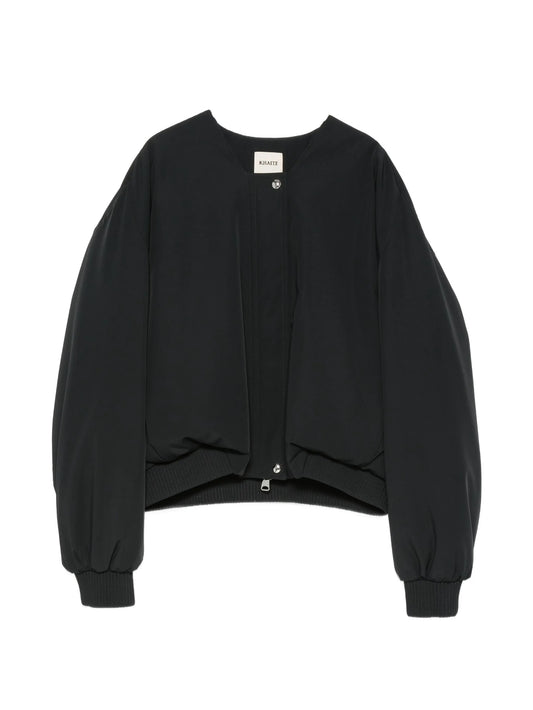 ribbed-trim collarless jacket