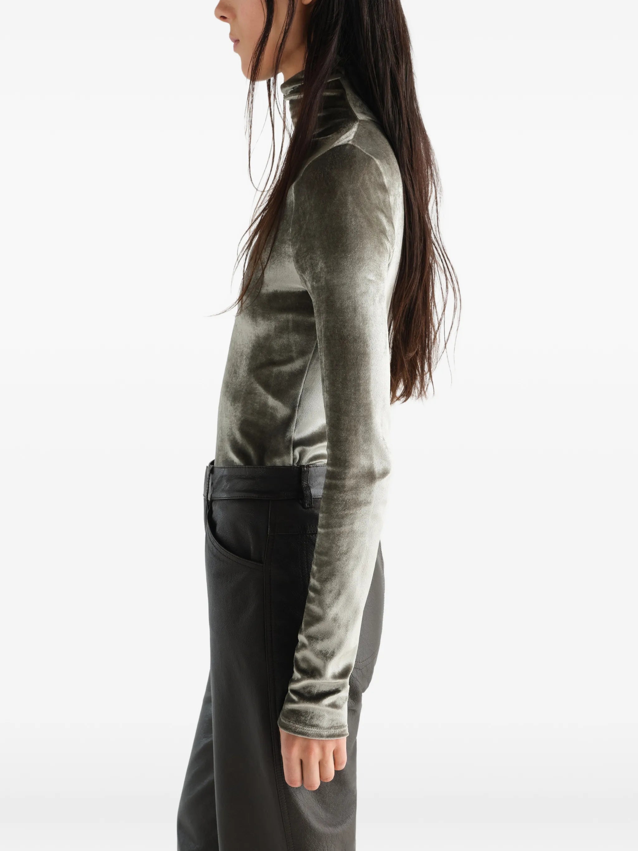 fitted stand-collar top in velvet jersey