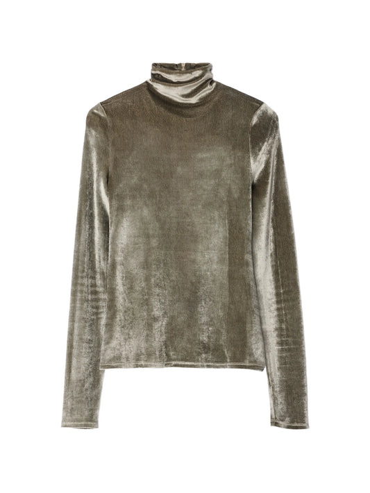 fitted stand-collar top in velvet jersey