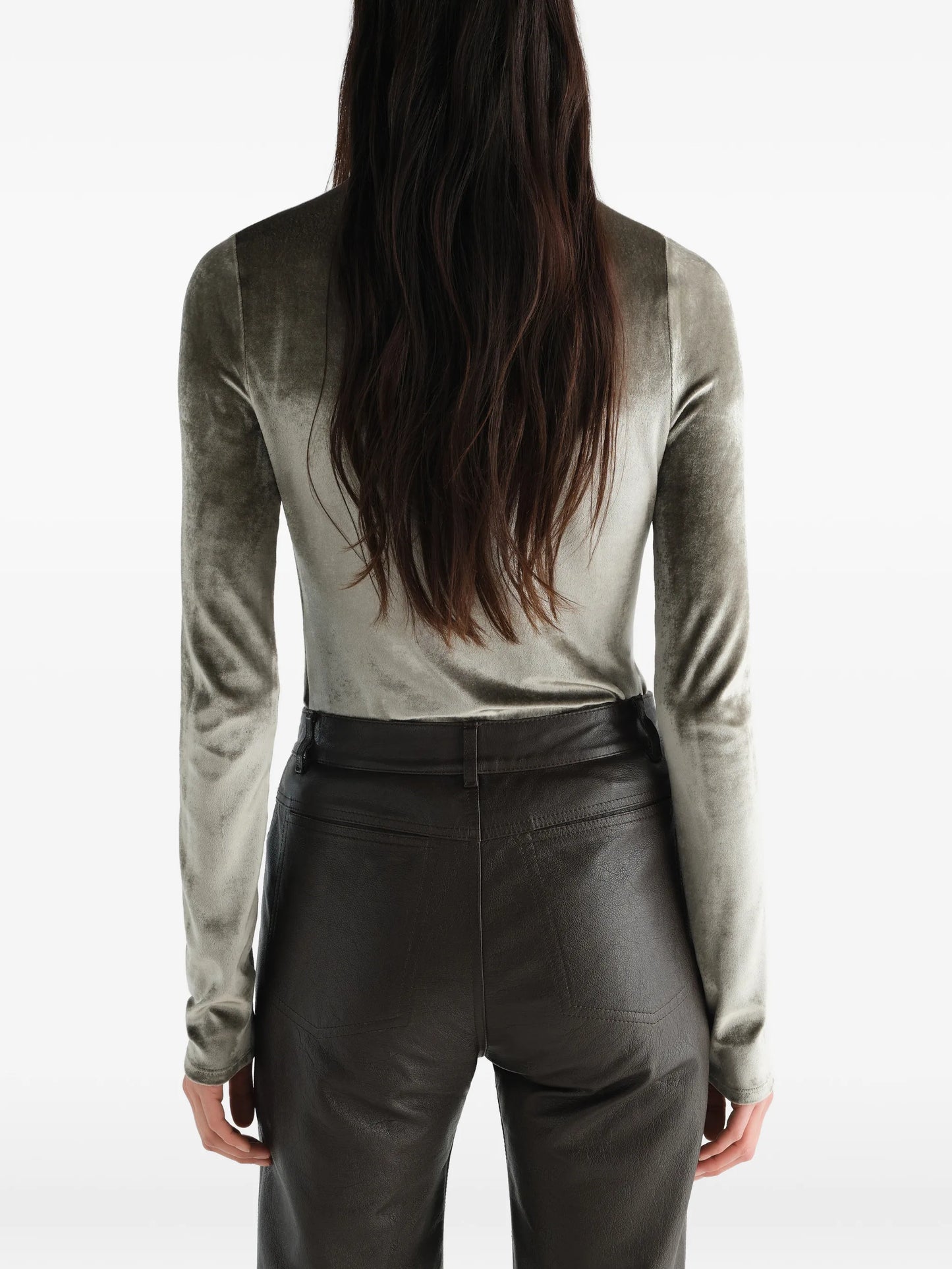 fitted stand-collar top in velvet jersey