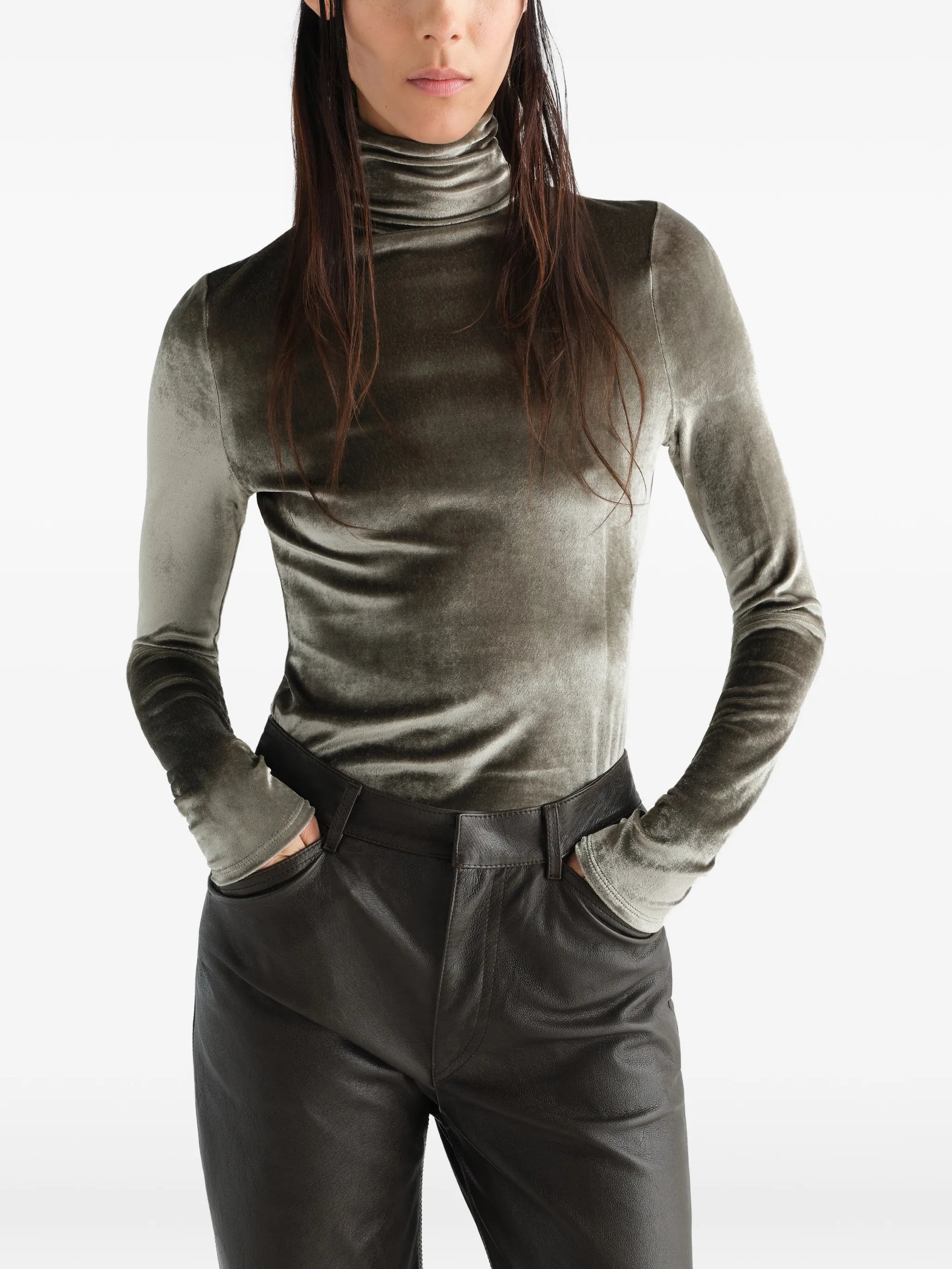 fitted stand-collar top in velvet jersey
