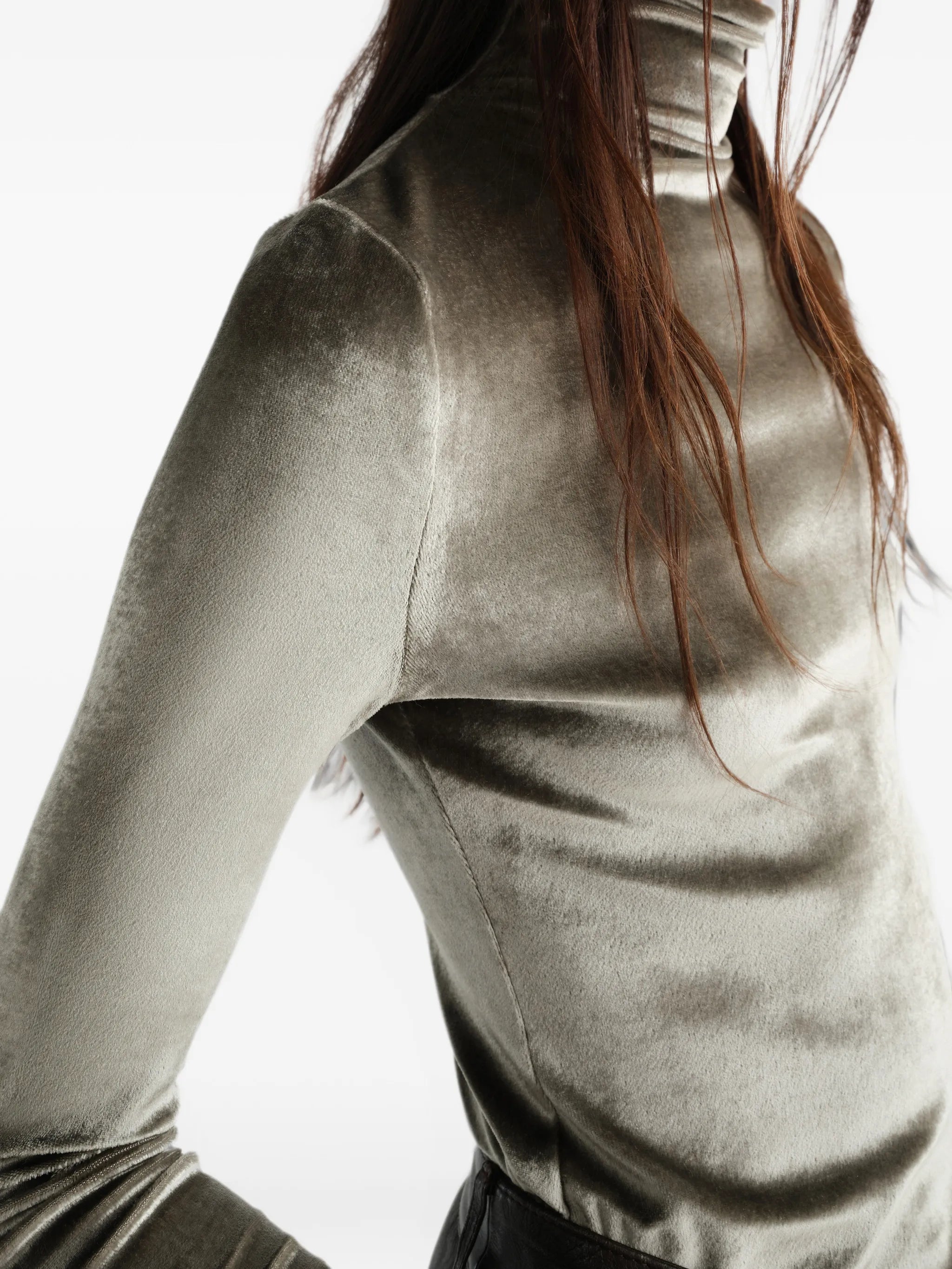 fitted stand-collar top in velvet jersey