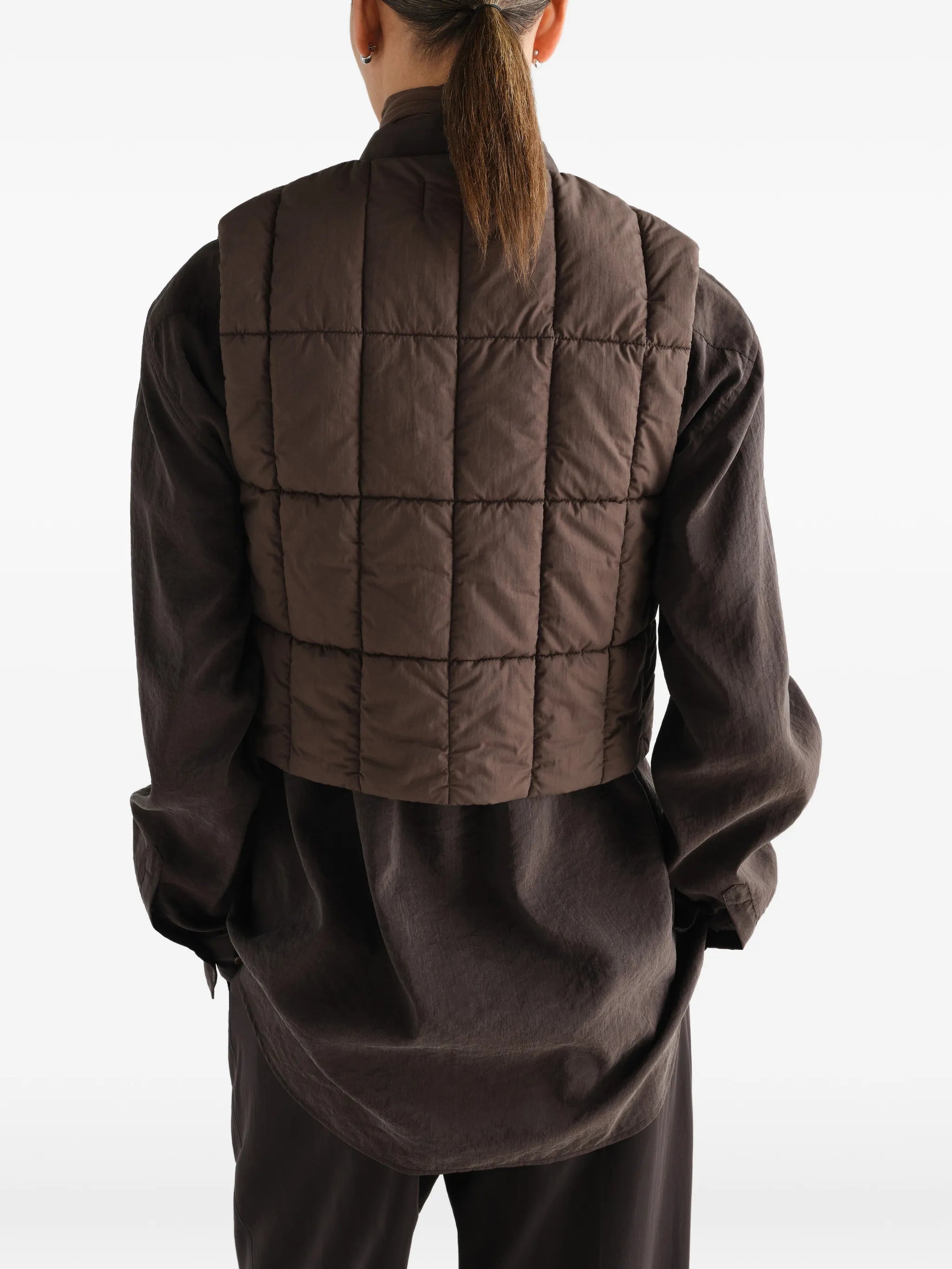 padded vest in water-repellent cotton and nylon blend