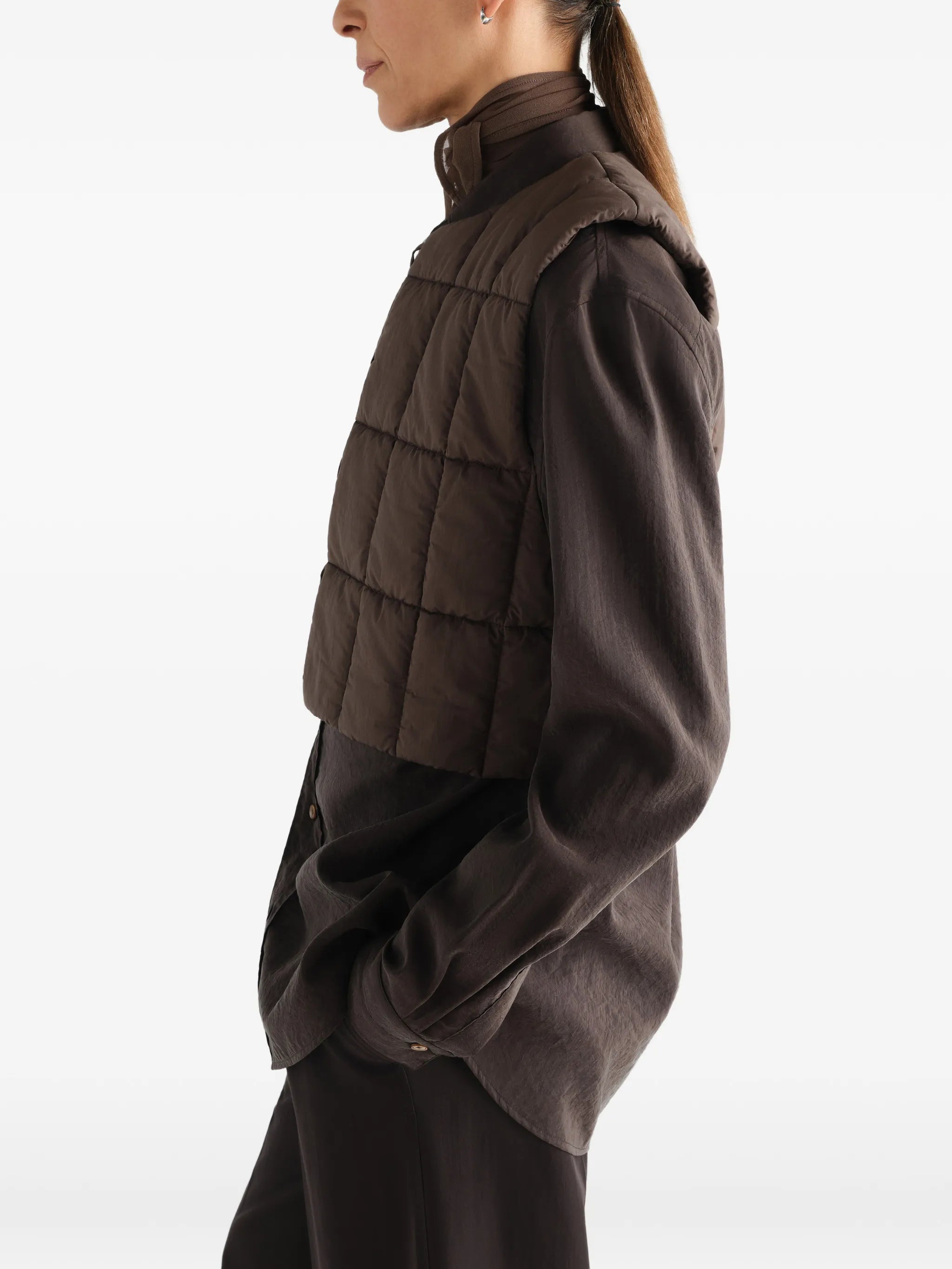 padded vest in water-repellent cotton and nylon blend