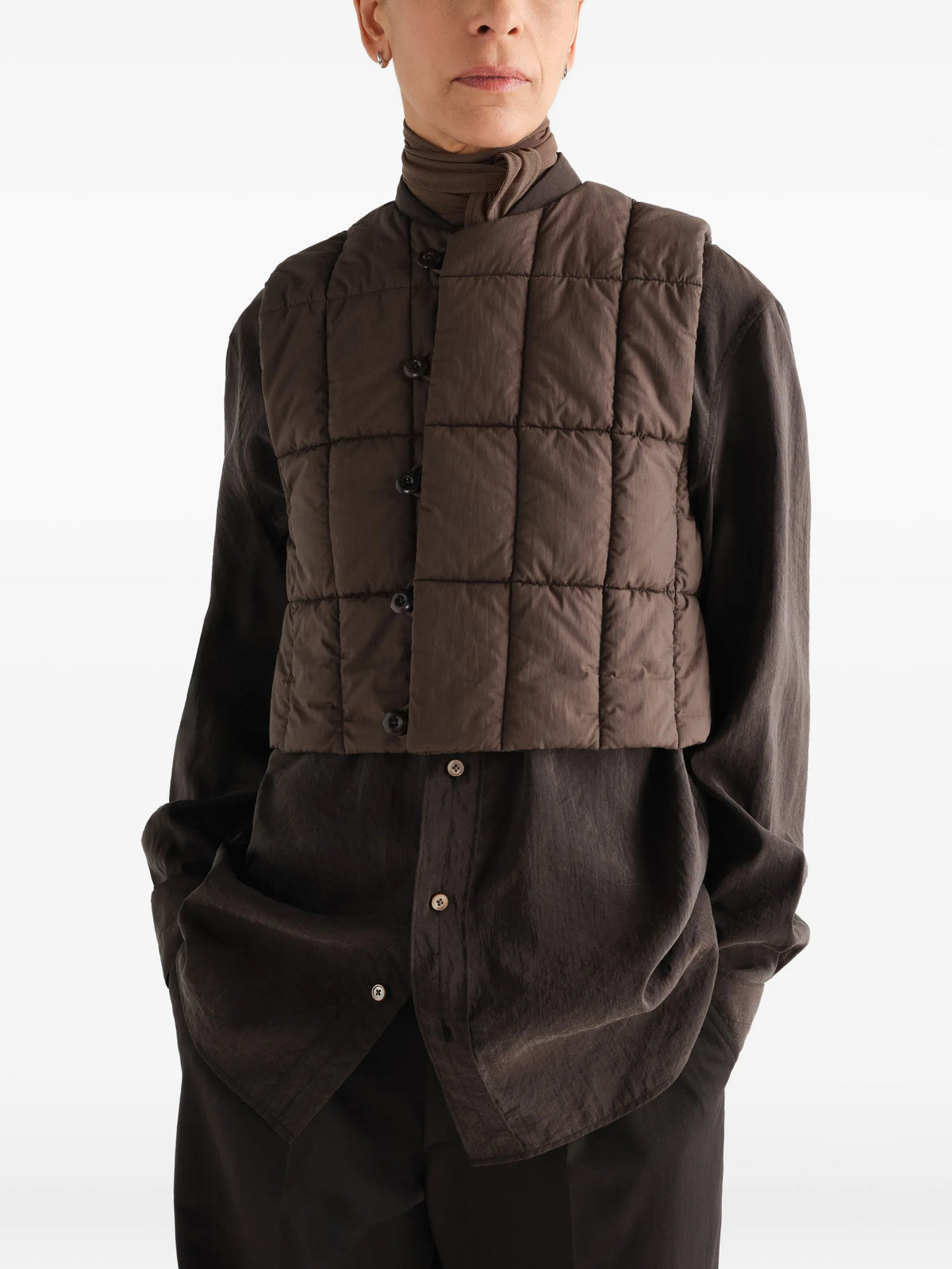 padded vest in water-repellent cotton and nylon blend