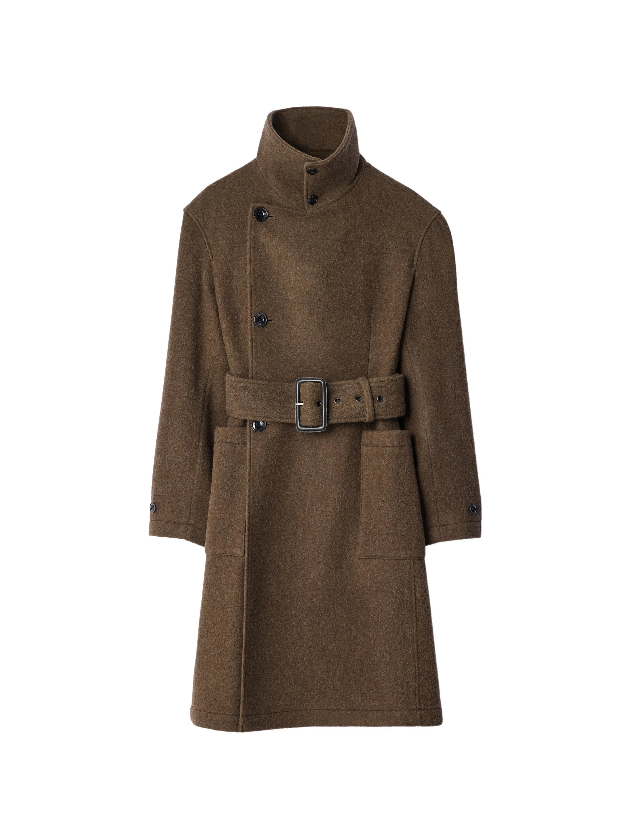 fitted wrap coat in felted wool and alpaca blend