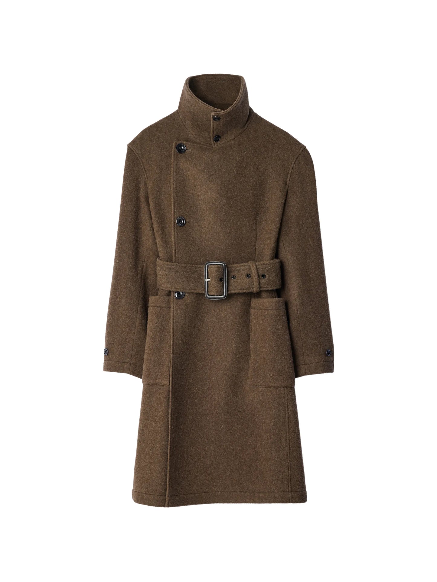 fitted wrap coat in felted wool and alpaca blend