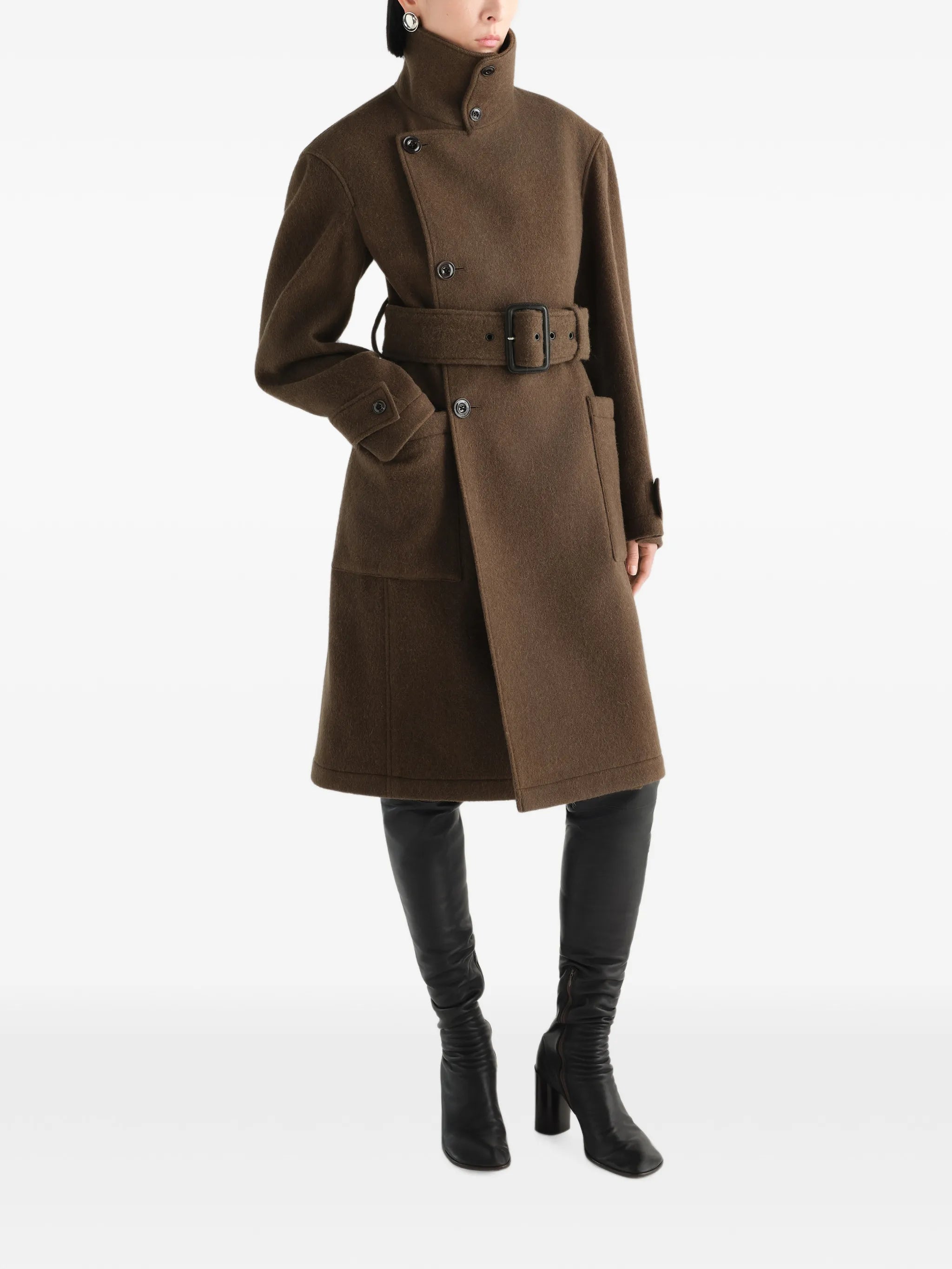 fitted wrap coat in felted wool and alpaca blend