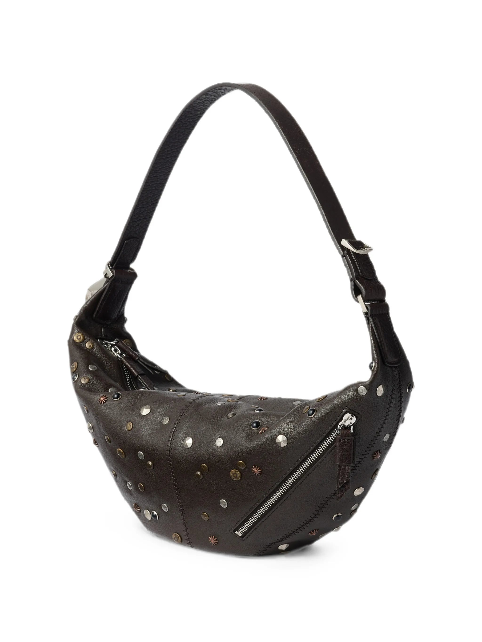 mini quiver clip bag in satellite-studded grained buffalo leather