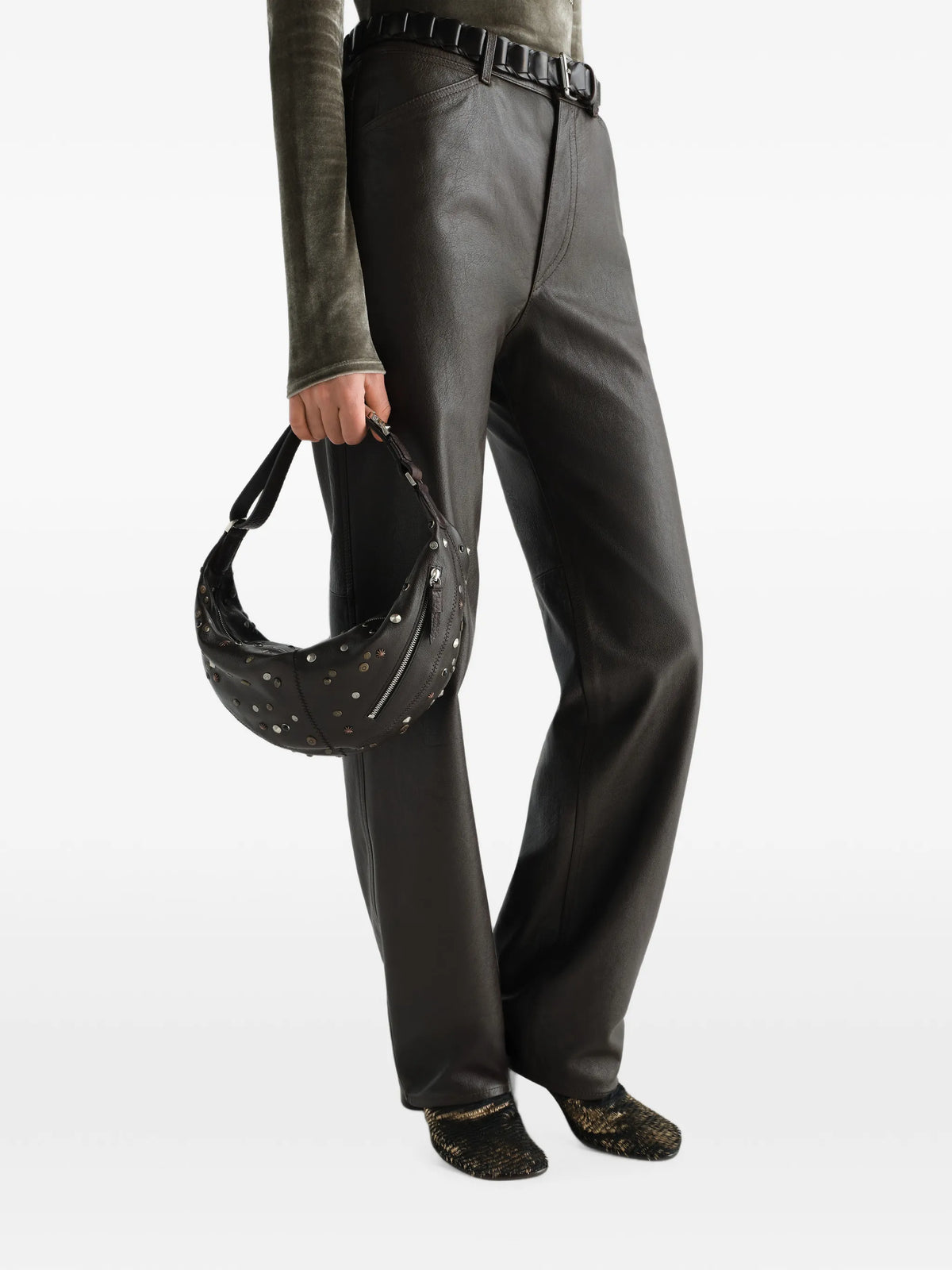 mini quiver clip bag in satellite-studded grained buffalo leather