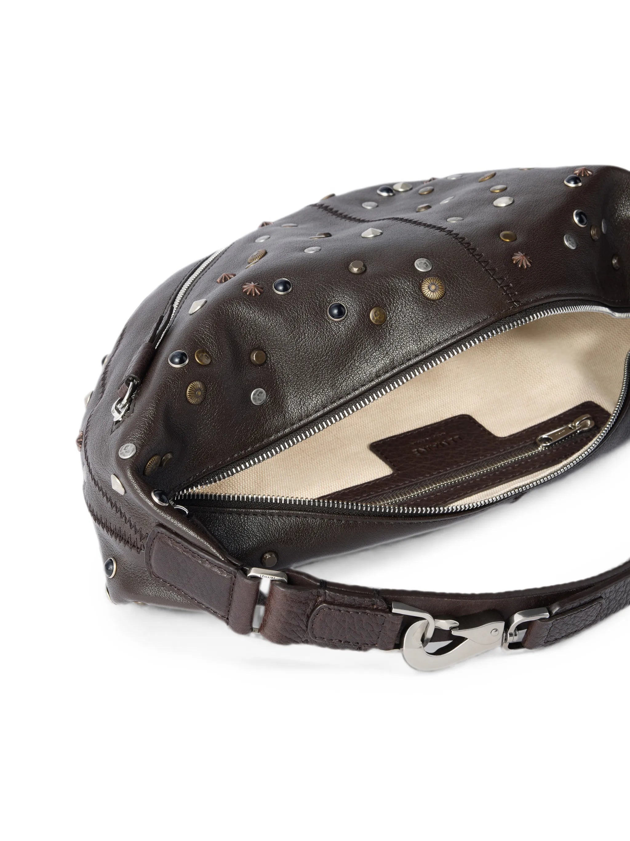 mini quiver clip bag in satellite-studded grained buffalo leather