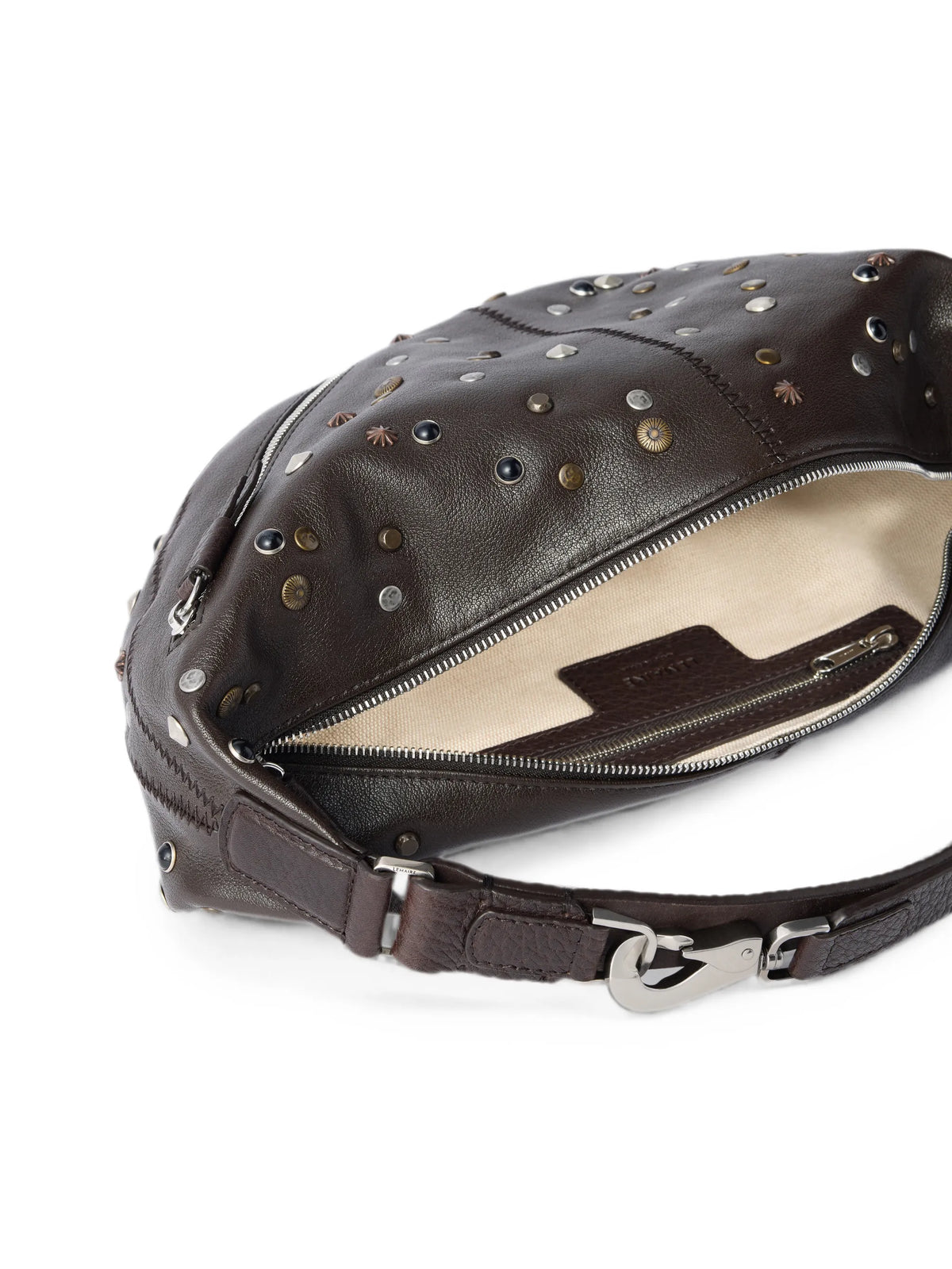 mini quiver clip bag in satellite-studded grained buffalo leather