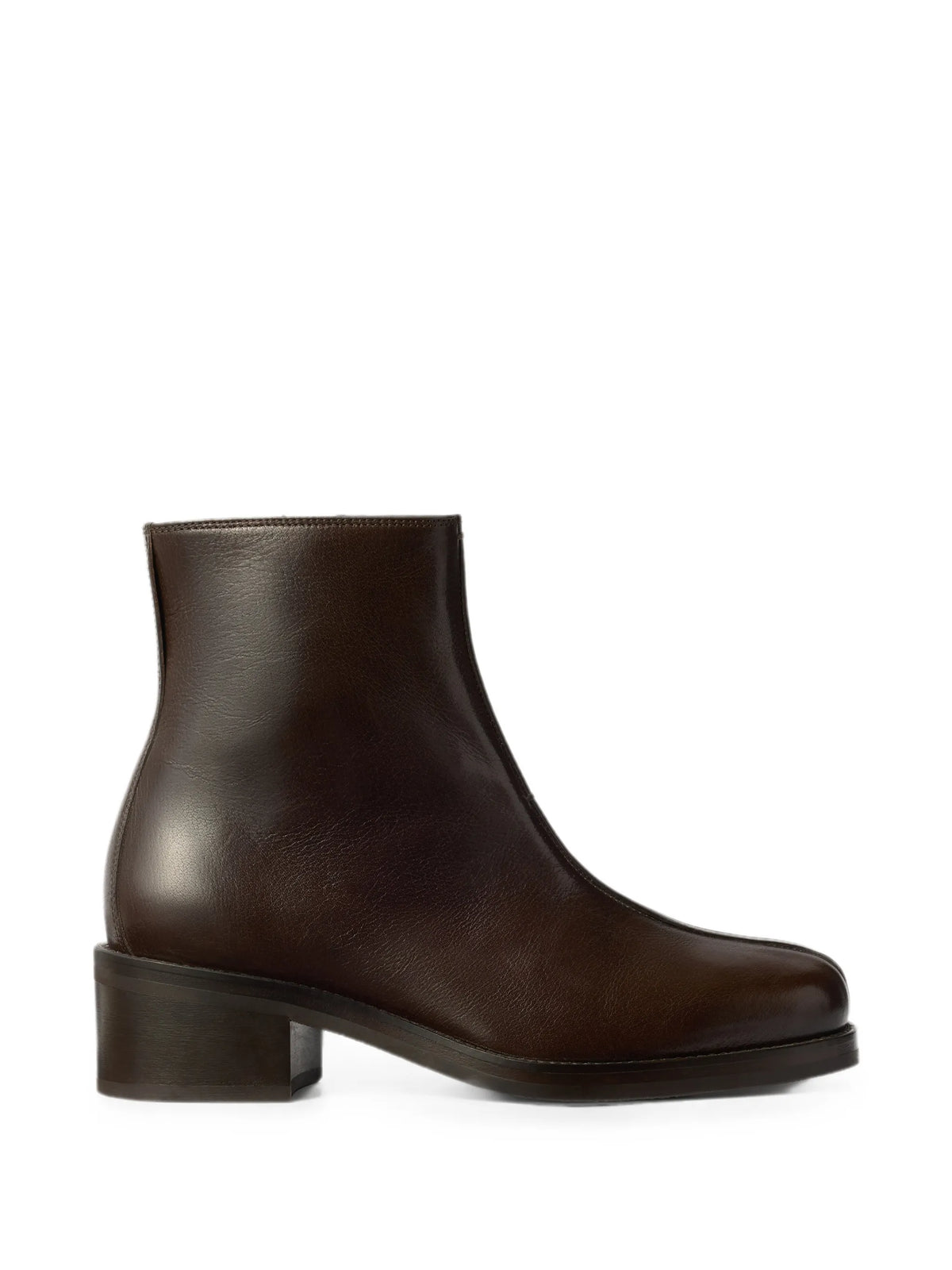 piped ankle boots in shiny buffalo leather