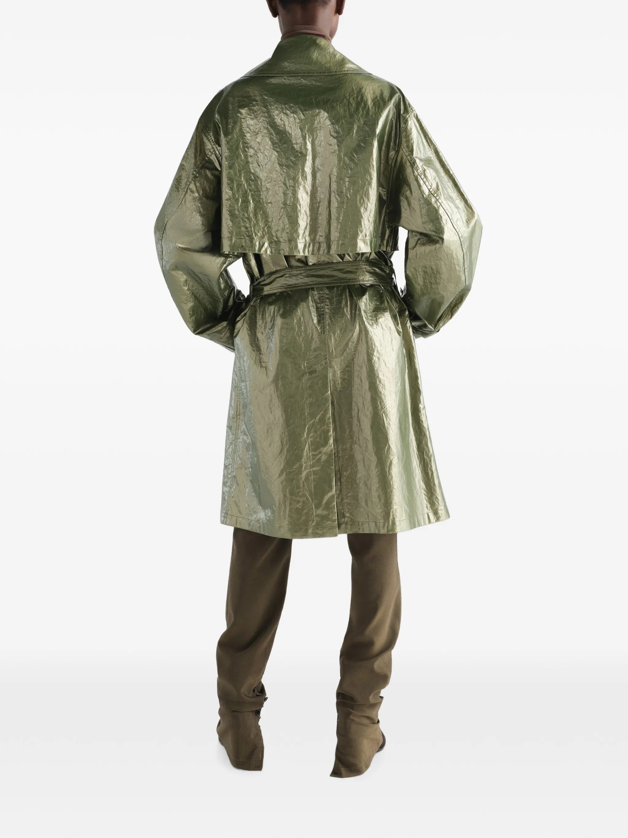 trench coat in water-repellent shiny coated linen