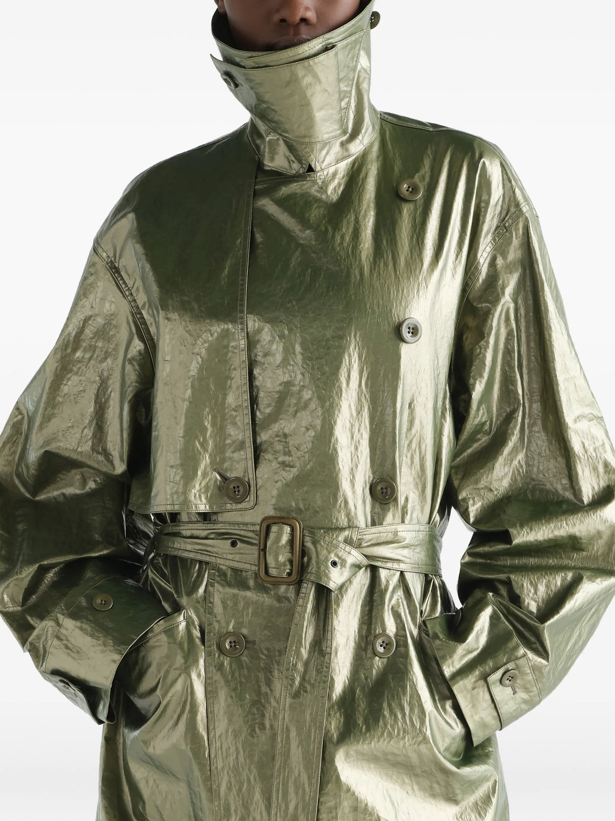 trench coat in water-repellent shiny coated linen