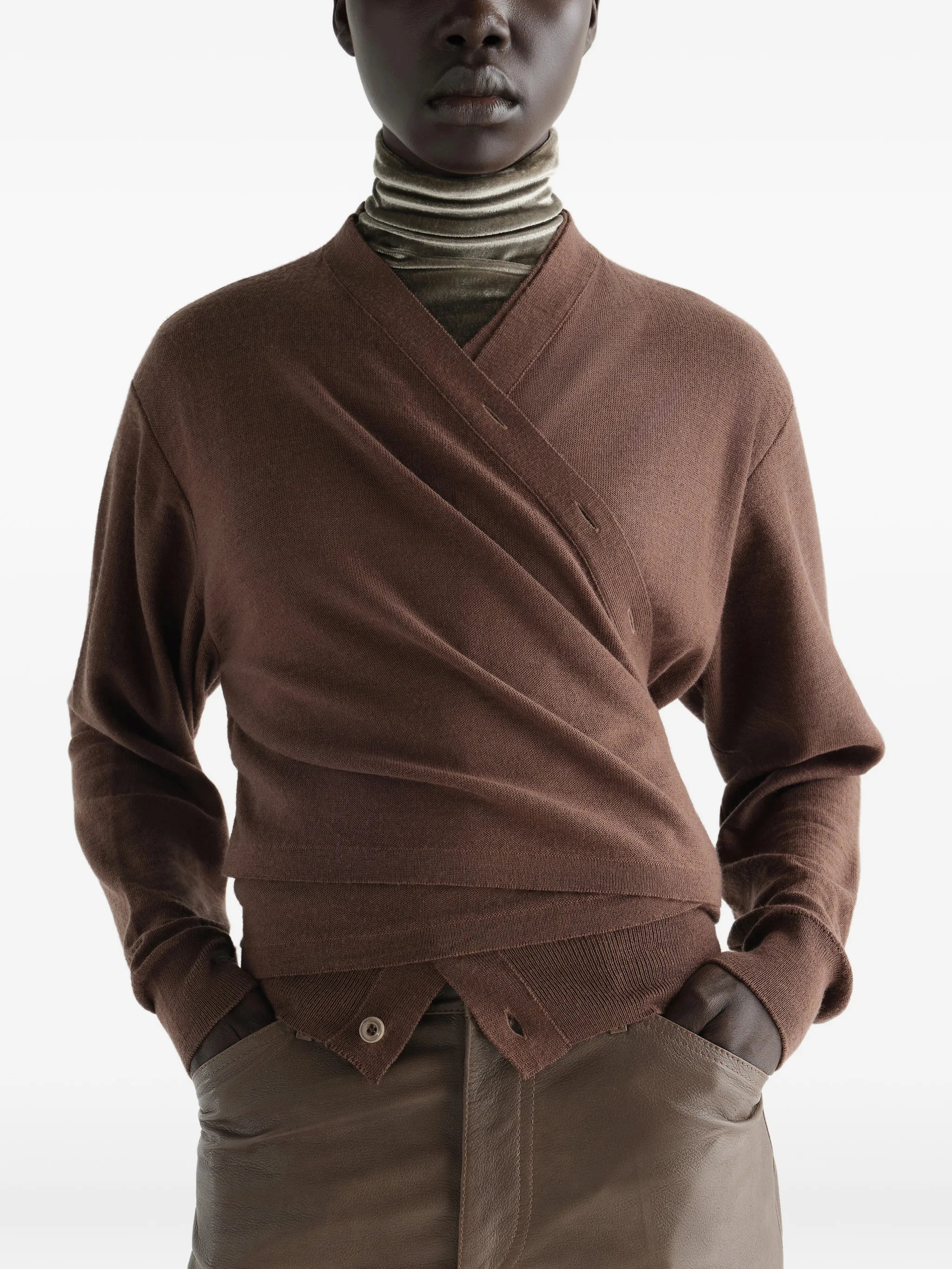 Trompe-l’œil cardigan in merino wool blend
