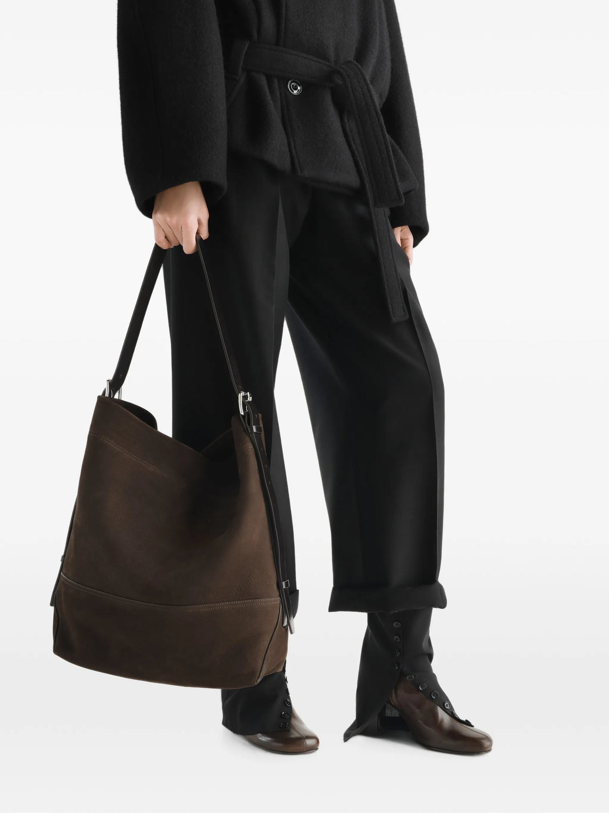 Belted tote bag in alpaca nubuck