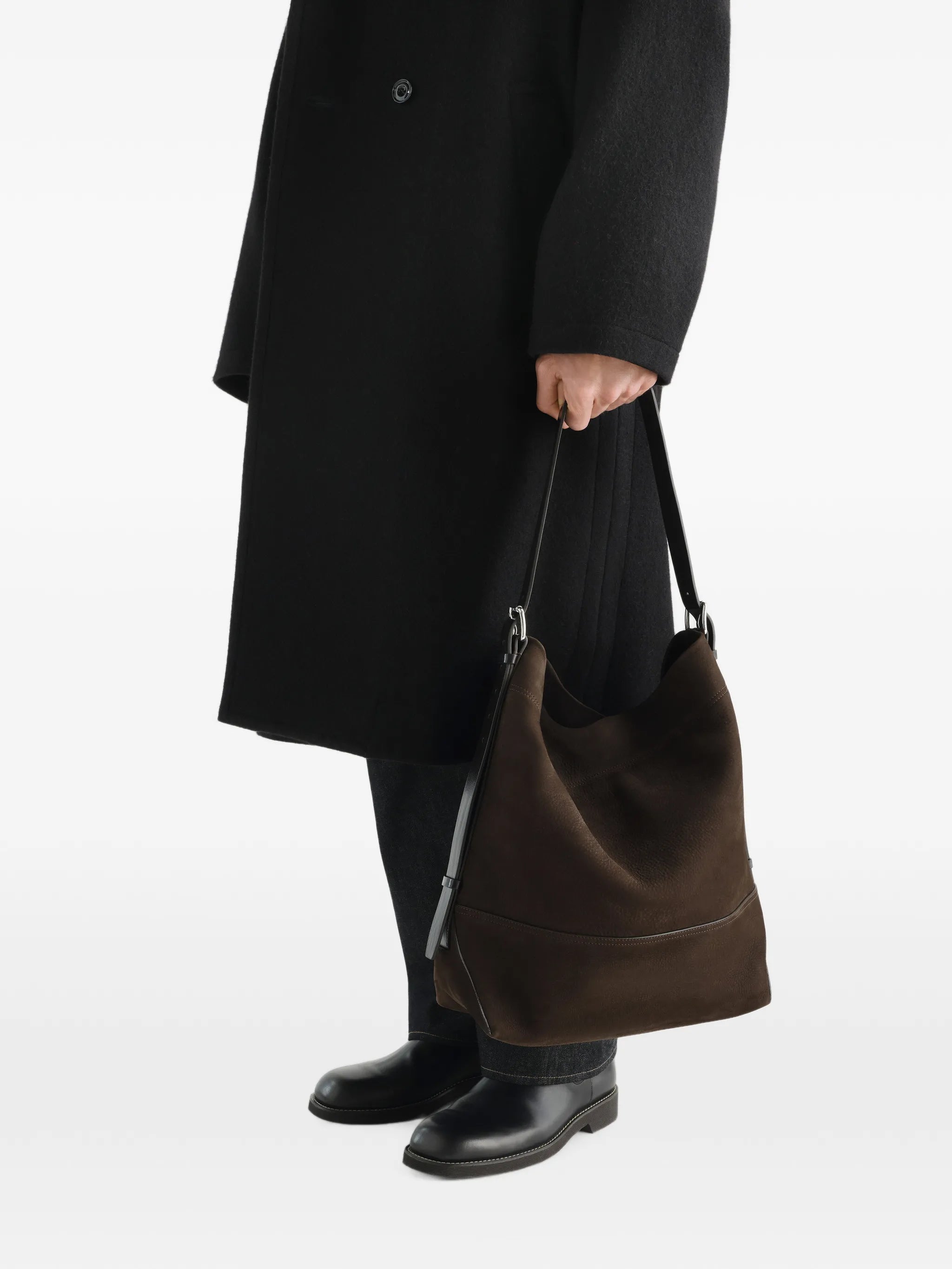 Belted tote bag in alpaca nubuck