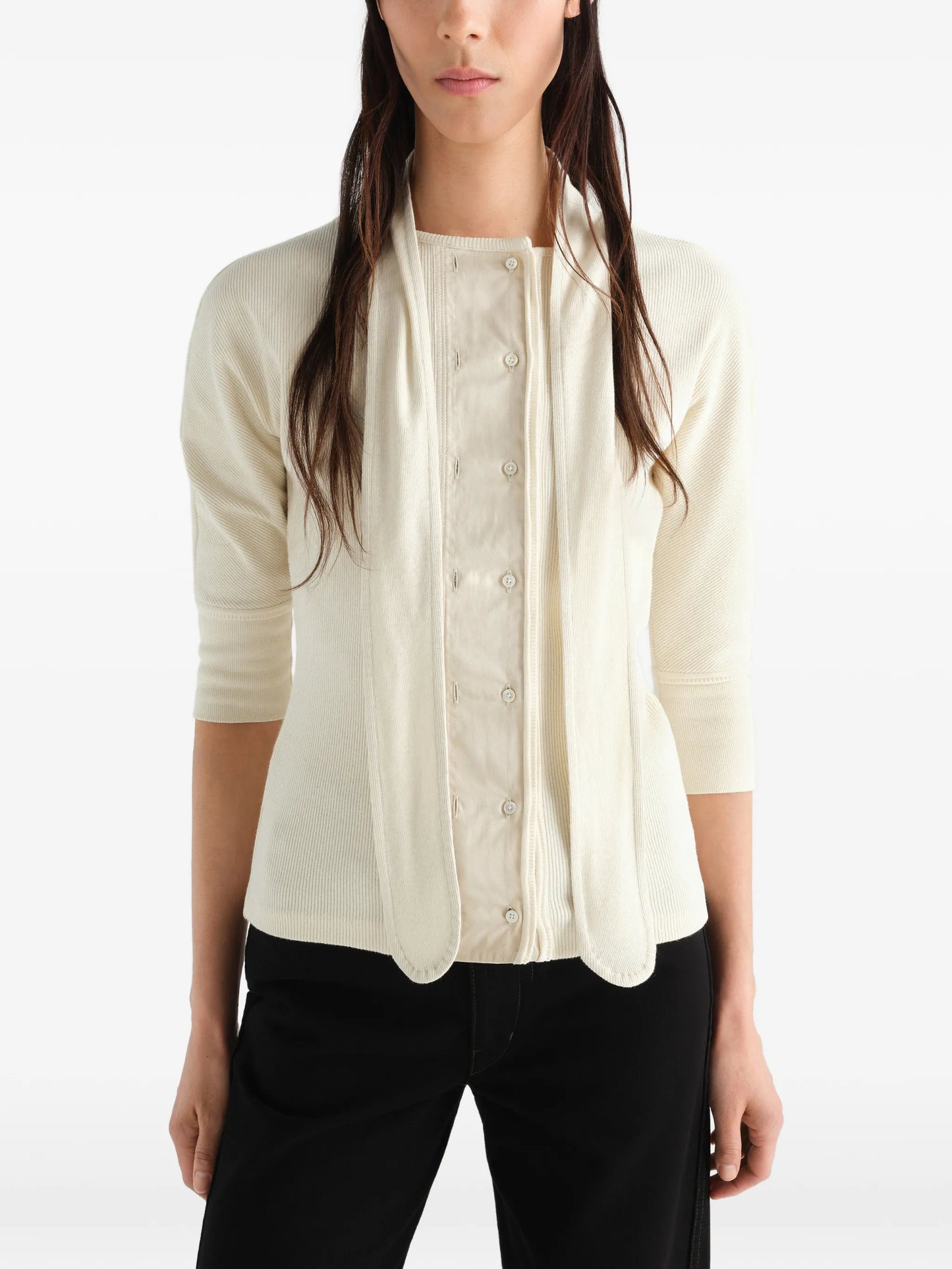 Ascot T-shirt in linen and cotton ribbed jersey