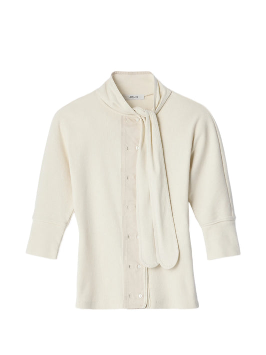 Ascot T-shirt in linen and cotton ribbed jersey