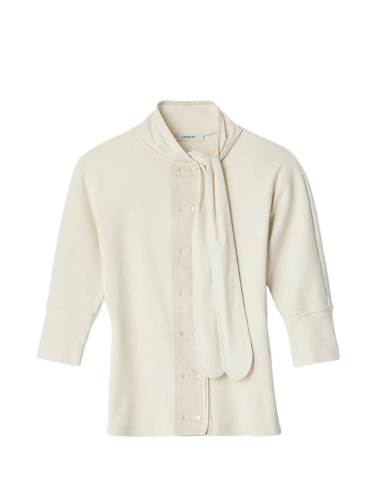 Ascot T-shirt in linen and cotton ribbed jersey