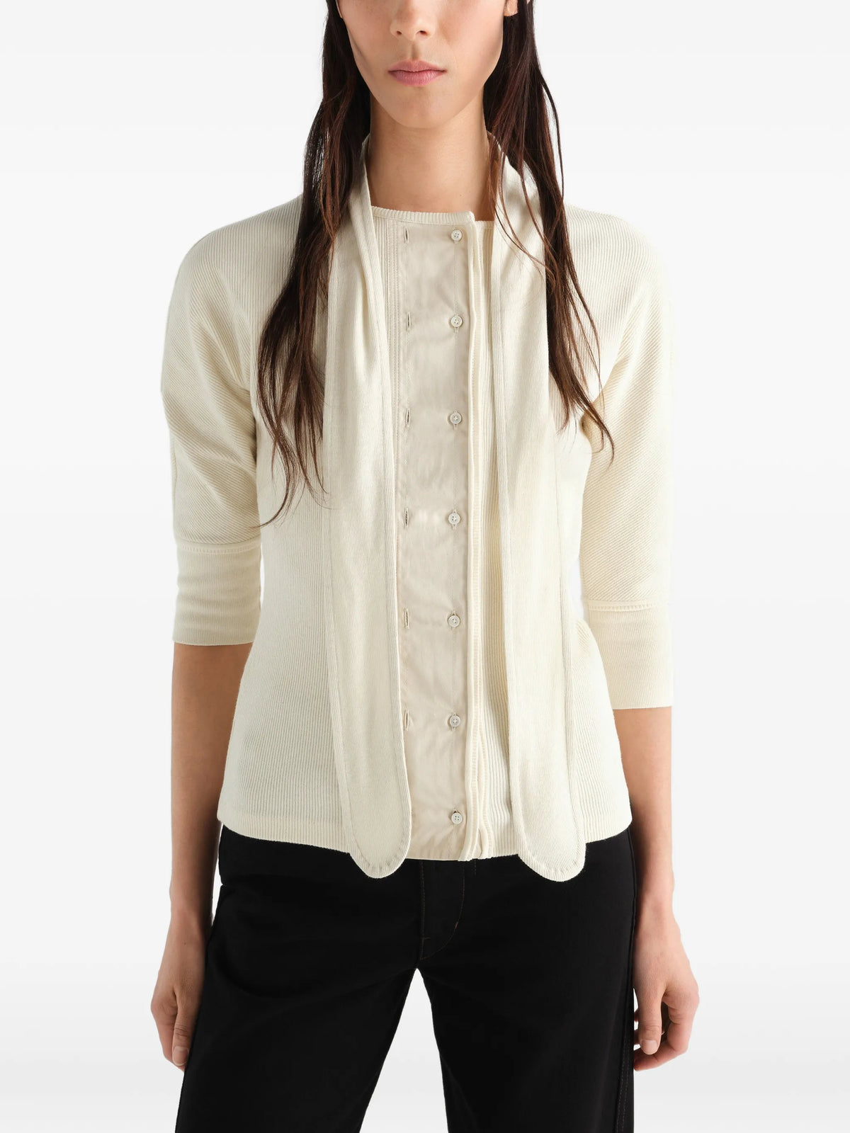 Ascot T-shirt in linen and cotton ribbed jersey