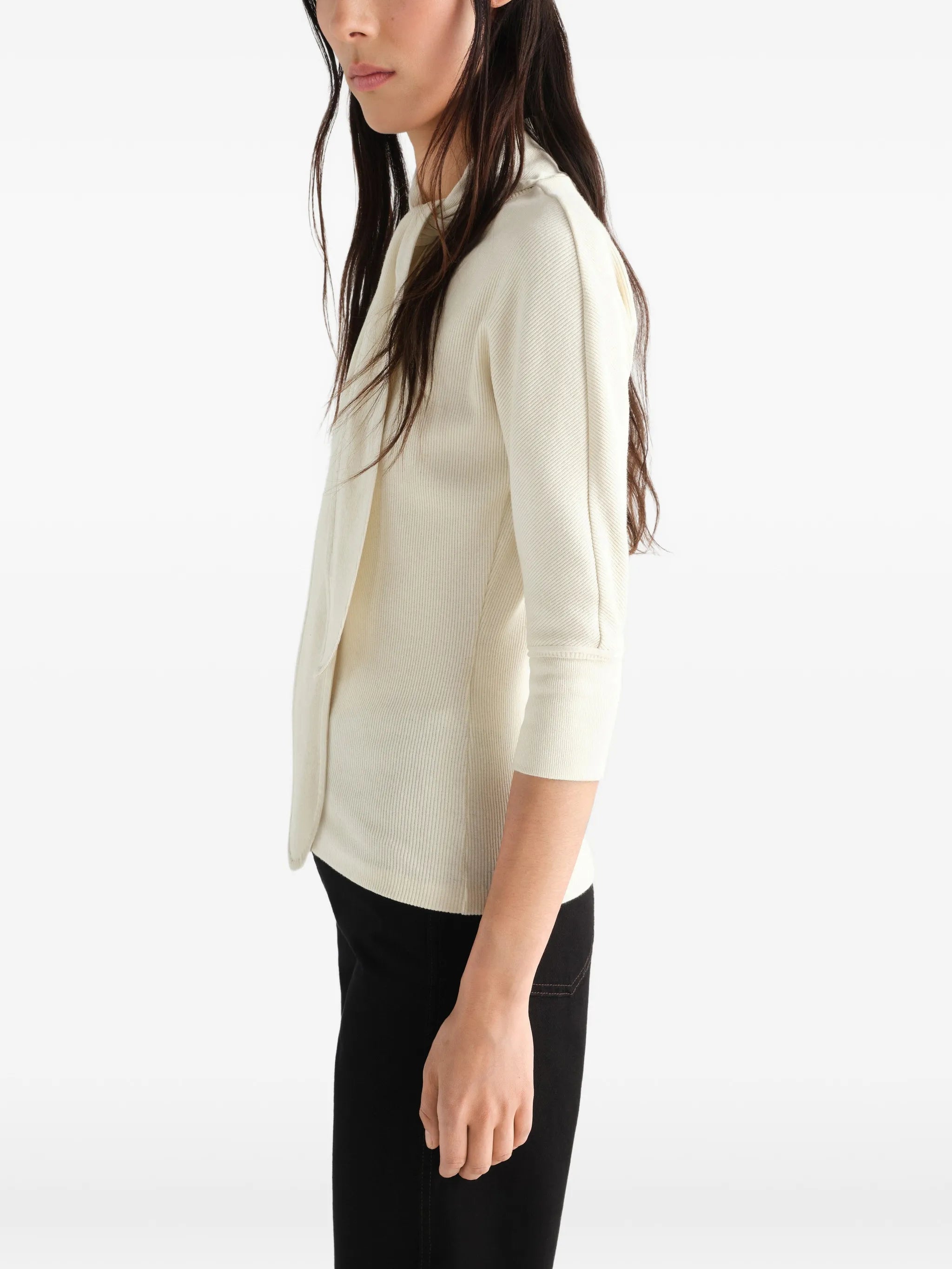 Ascot T-shirt in linen and cotton ribbed jersey