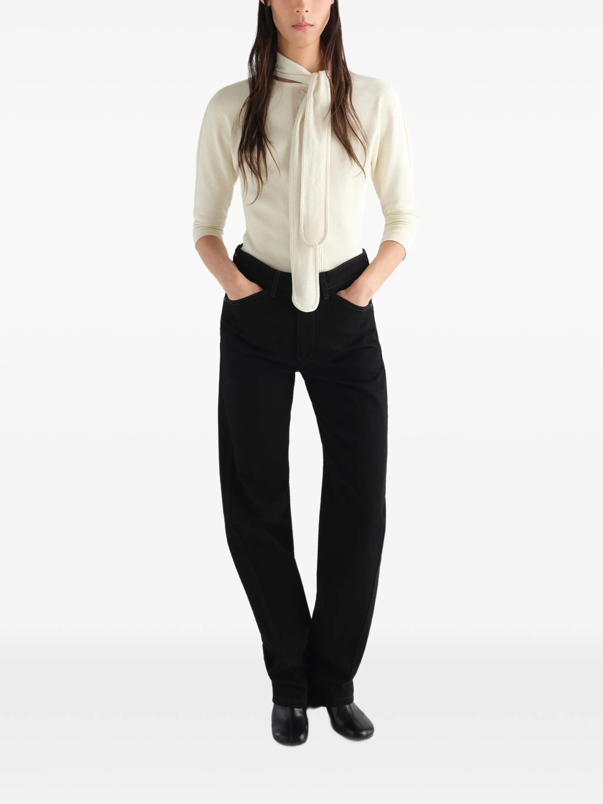 Ascot T-shirt in linen and cotton ribbed jersey