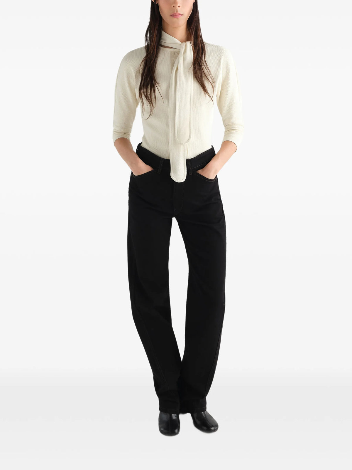 Ascot T-shirt in linen and cotton ribbed jersey