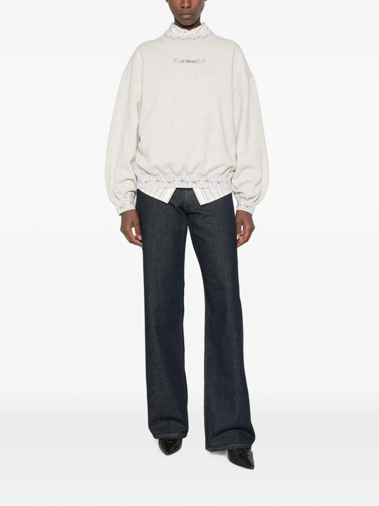 floral-embroidered sweatshirt