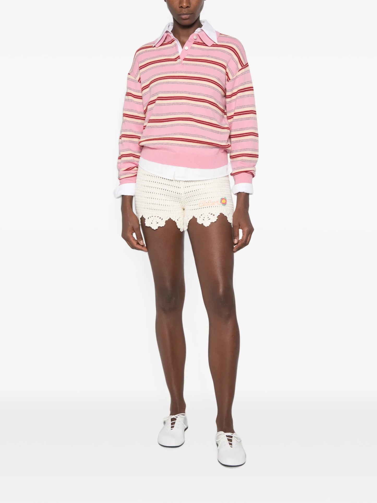 crochet-knit scalloped-edge shorts