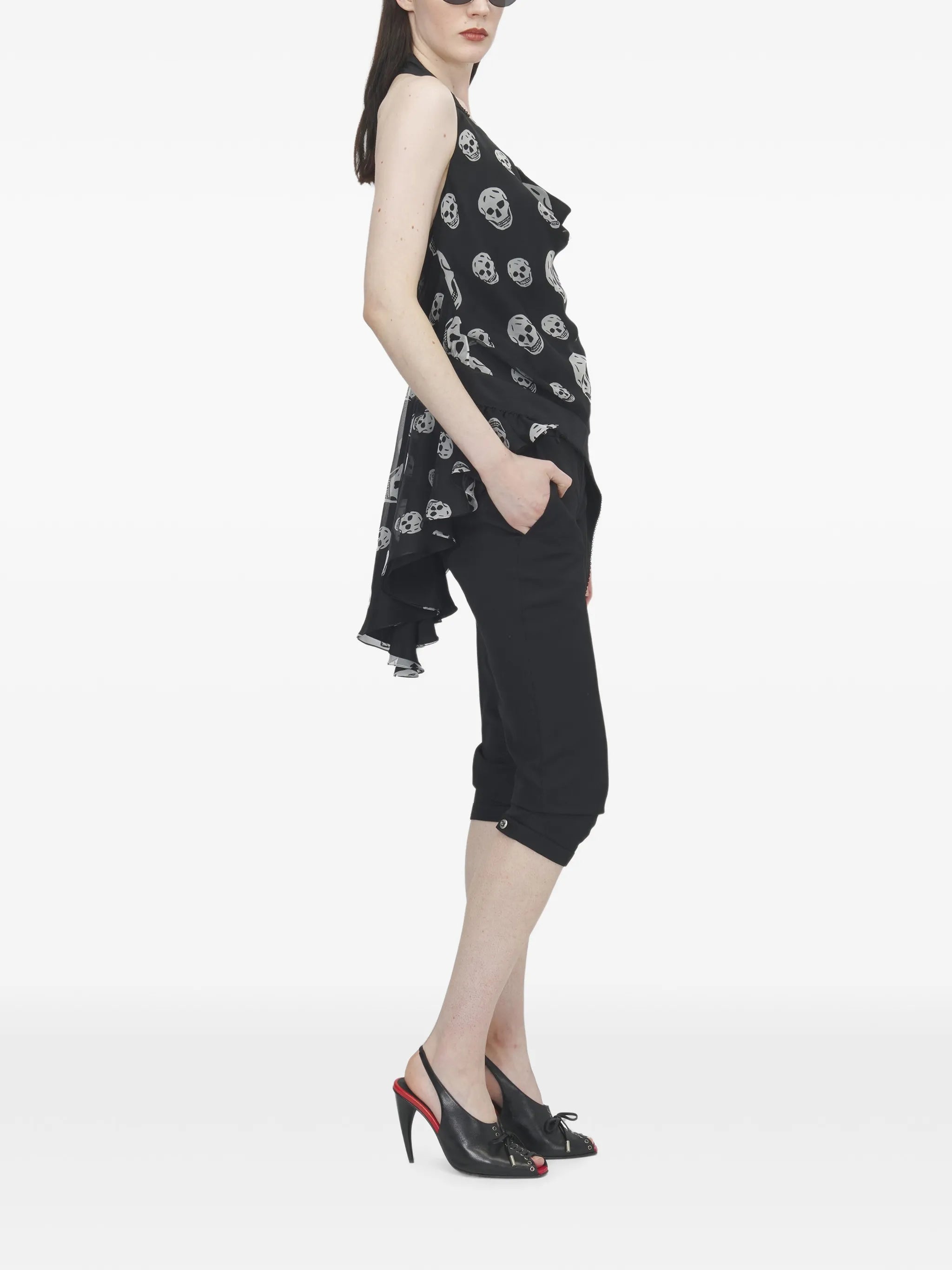 Skull print asymmetric top
