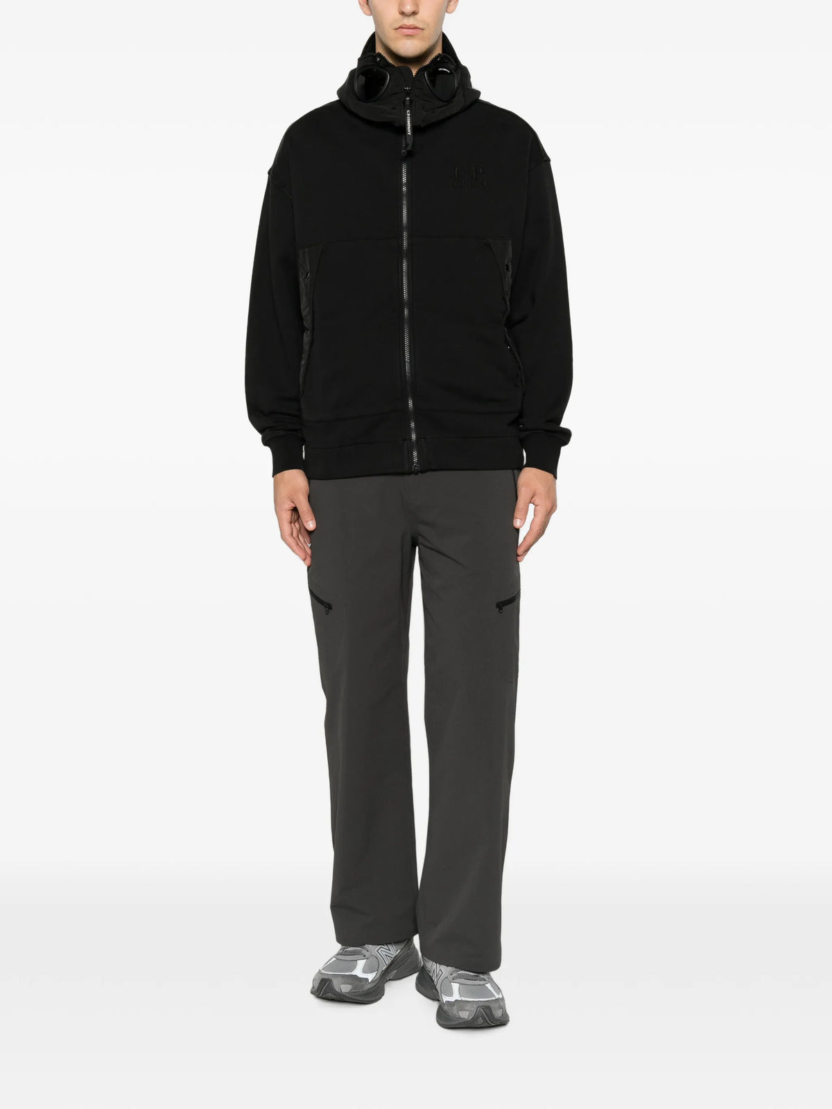 diagonal raised fleece mixed boxy hoodie