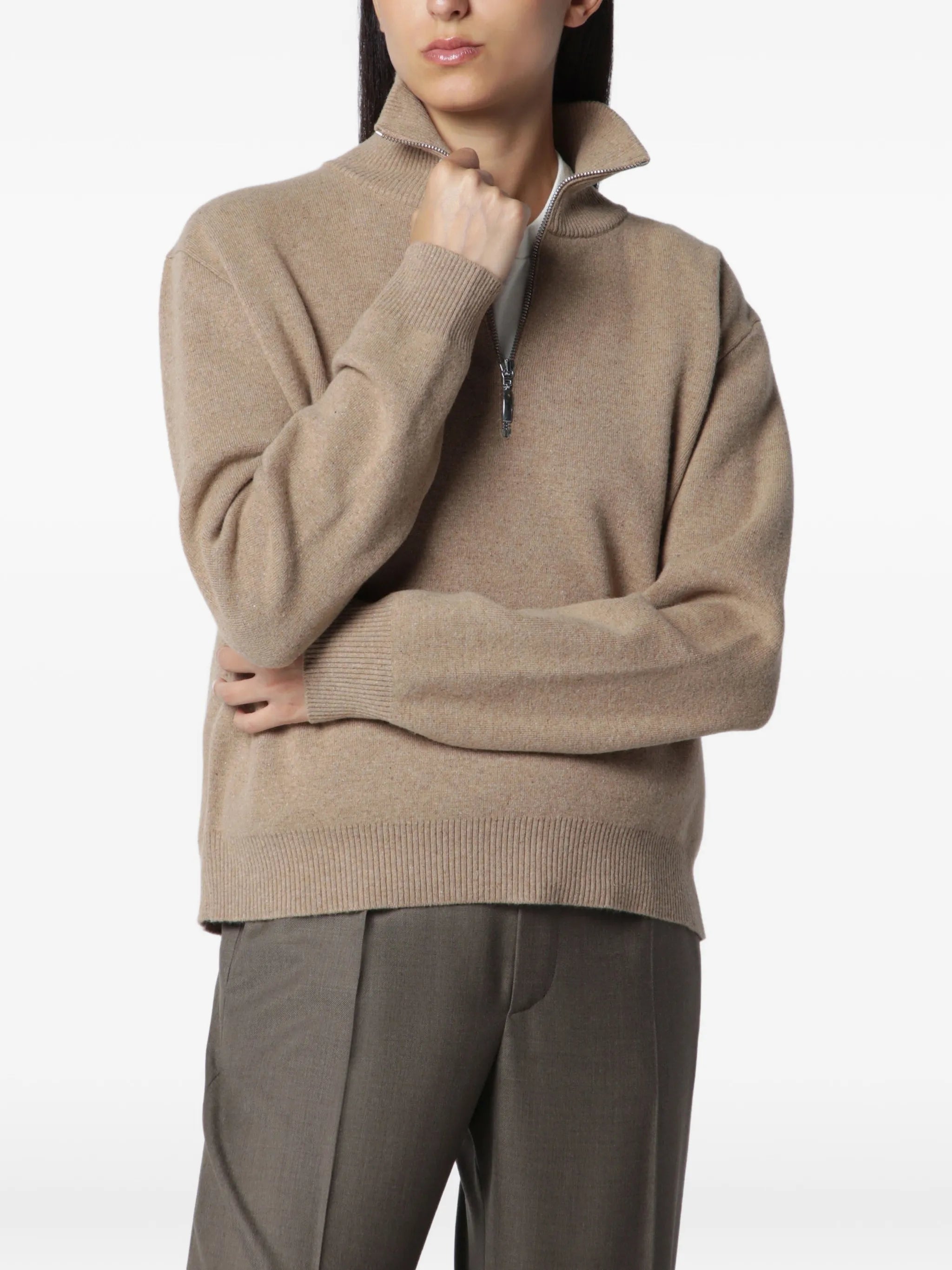mouliné zip-fastening sweater
