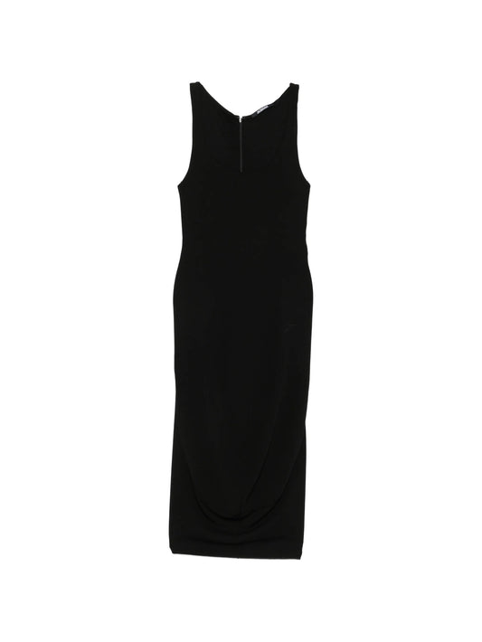 logo-embroidered draped dress
